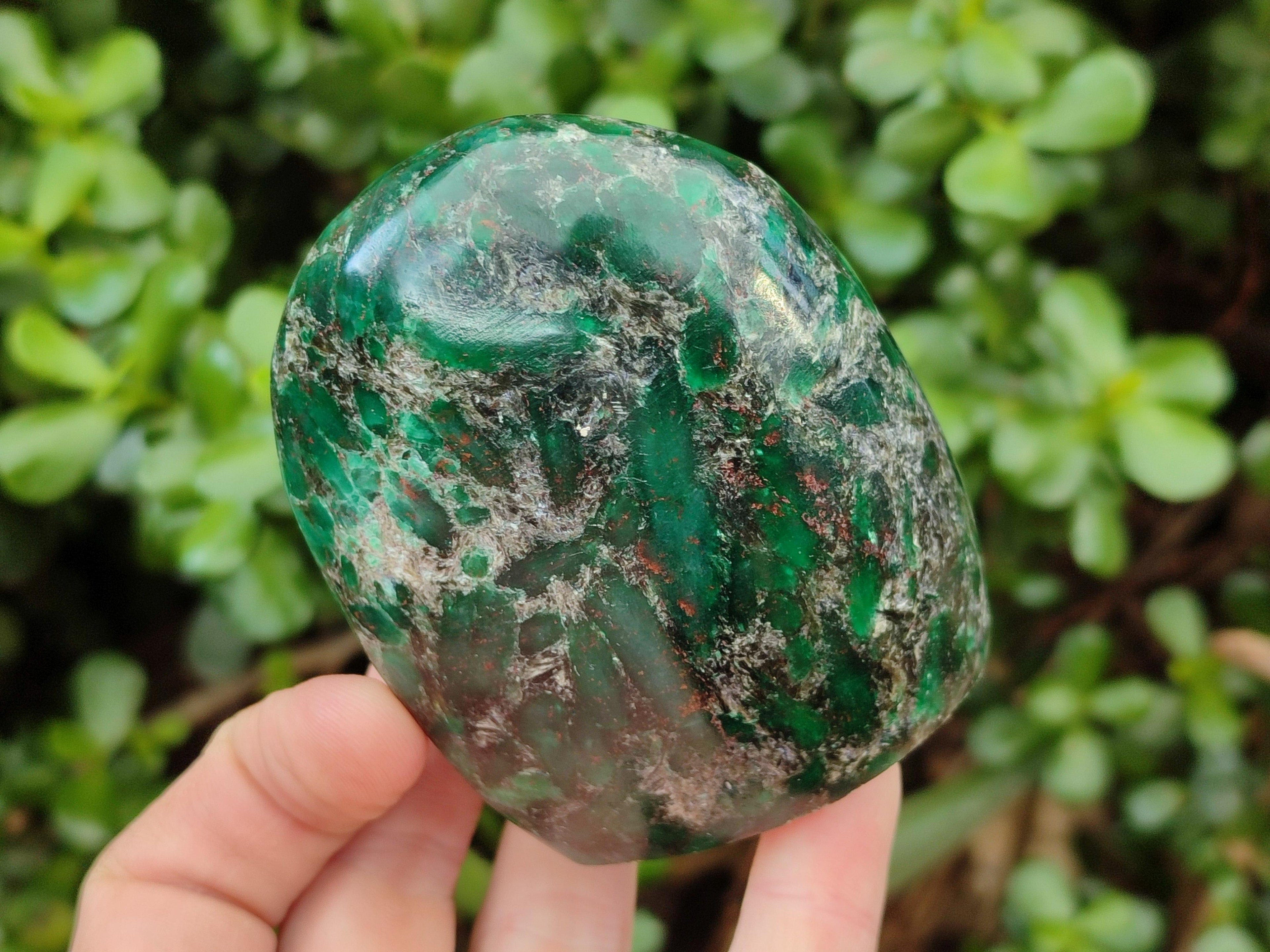 Polished Emerald Mica 'Mutokolite' Standing Free Forms x 3 From Mutoko, Zimbabwe