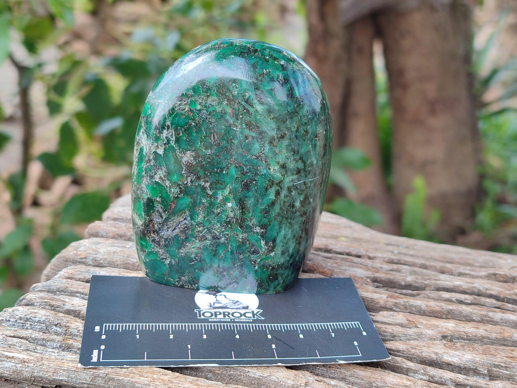 Polished Emerald Mica 'Mutokolite' Standing Free Forms x 3 From Mutoko, Zimbabwe