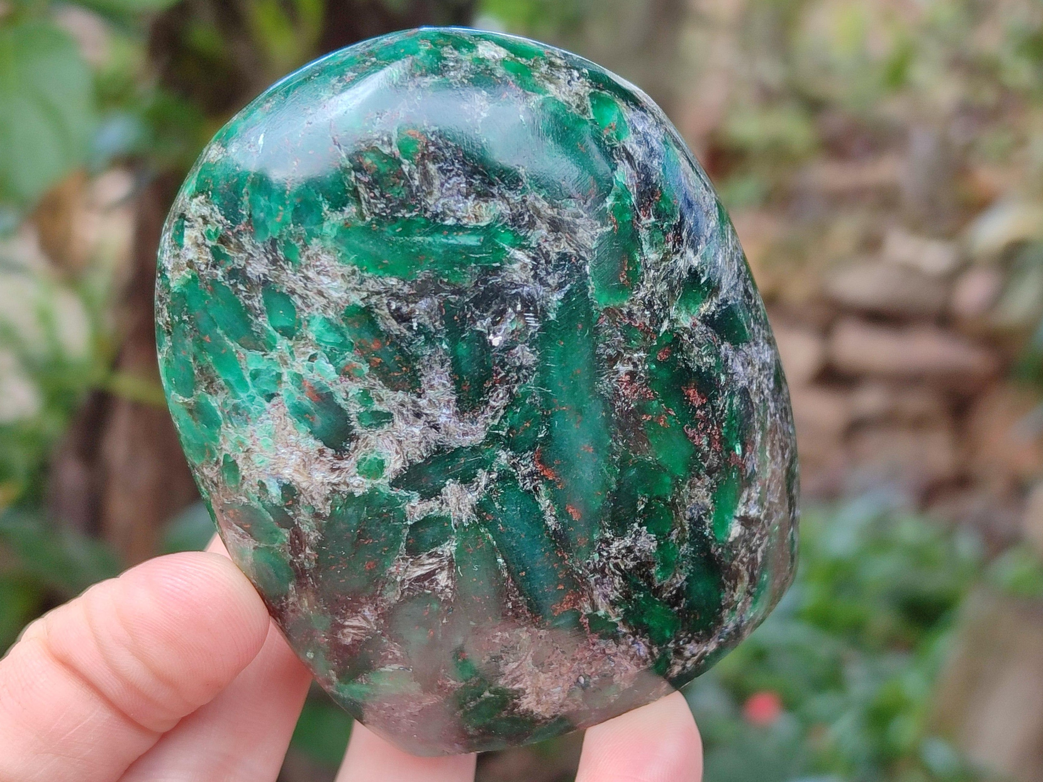 Polished Emerald Mica 'Mutokolite' Standing Free Forms x 3 From Mutoko, Zimbabwe