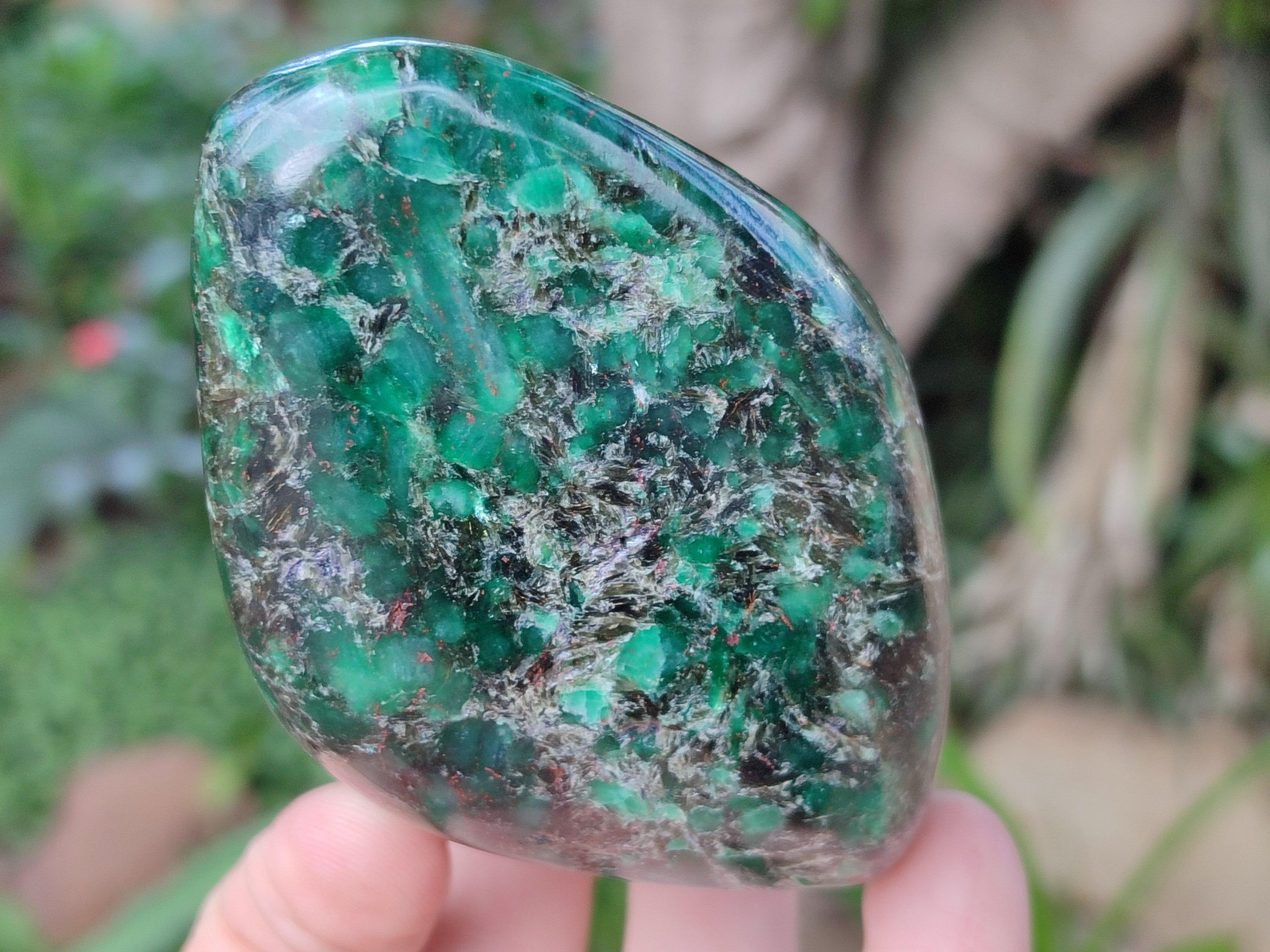 Polished Emerald Mica 'Mutokolite' Standing Free Forms x 3 From Mutoko, Zimbabwe