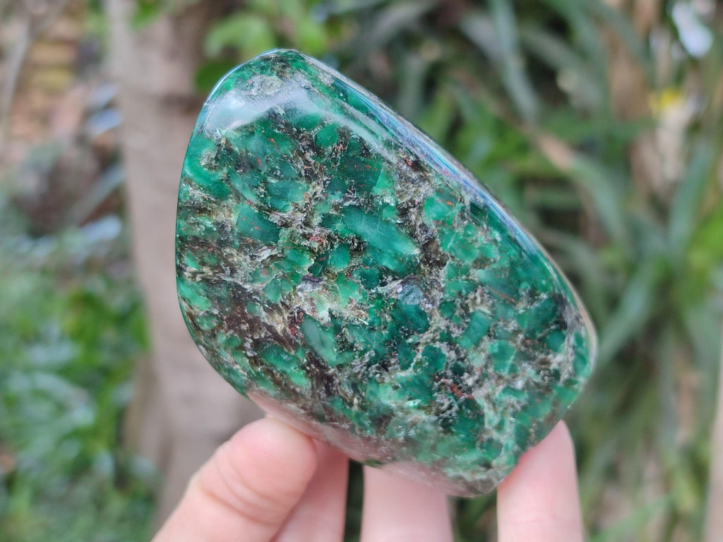 Polished Emerald Mica 'Mutokolite' Standing Free Forms x 3 From Mutoko, Zimbabwe