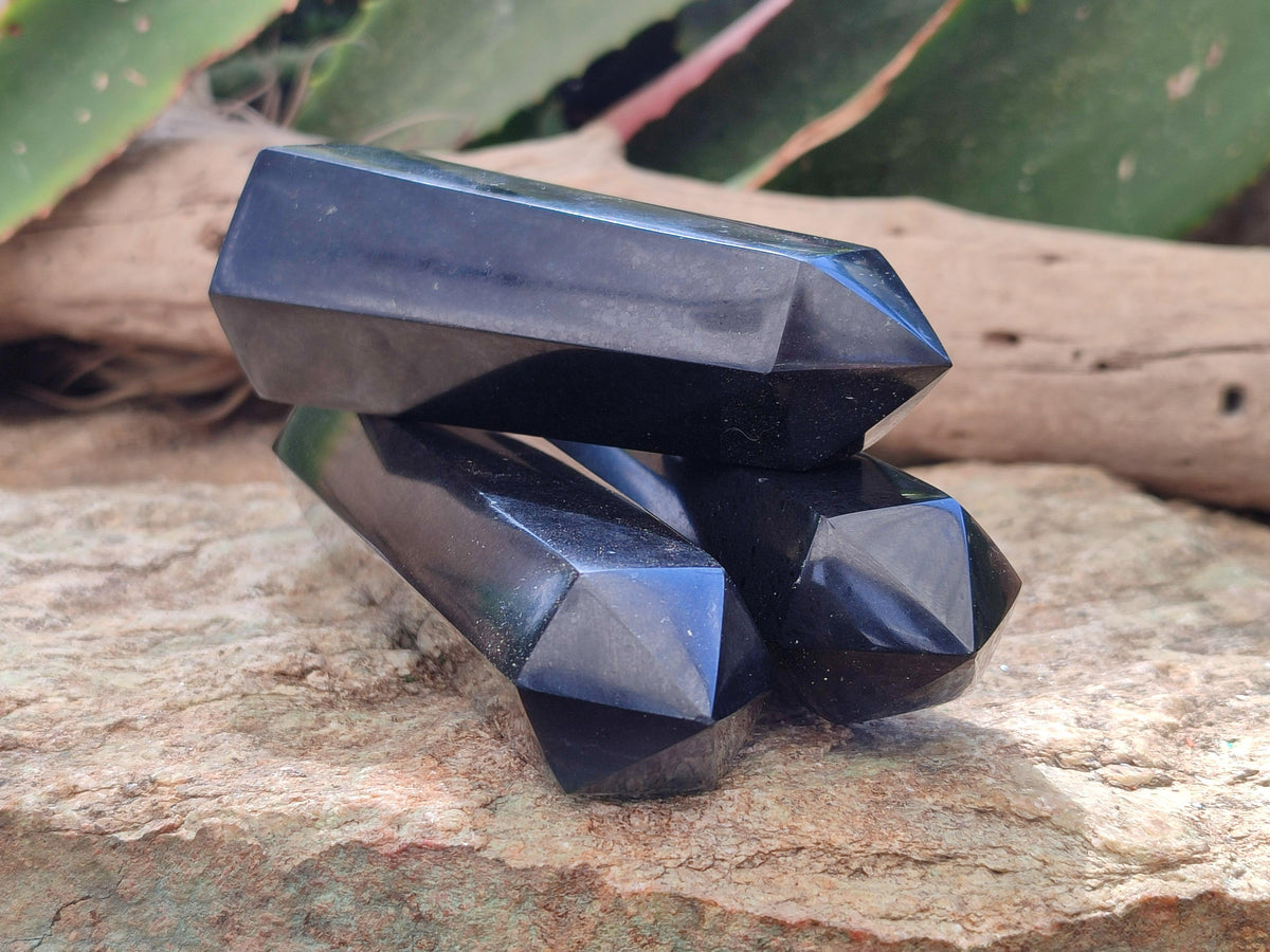 Polished Black Basalt Points And Massage Wands x 7 From Madagascar