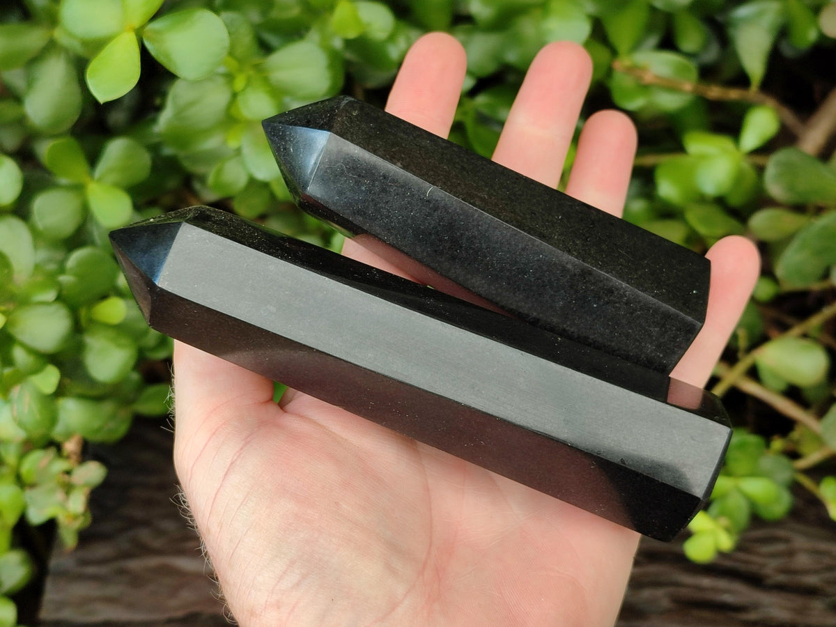 Polished Black Basalt Points And Massage Wands x 7 From Madagascar
