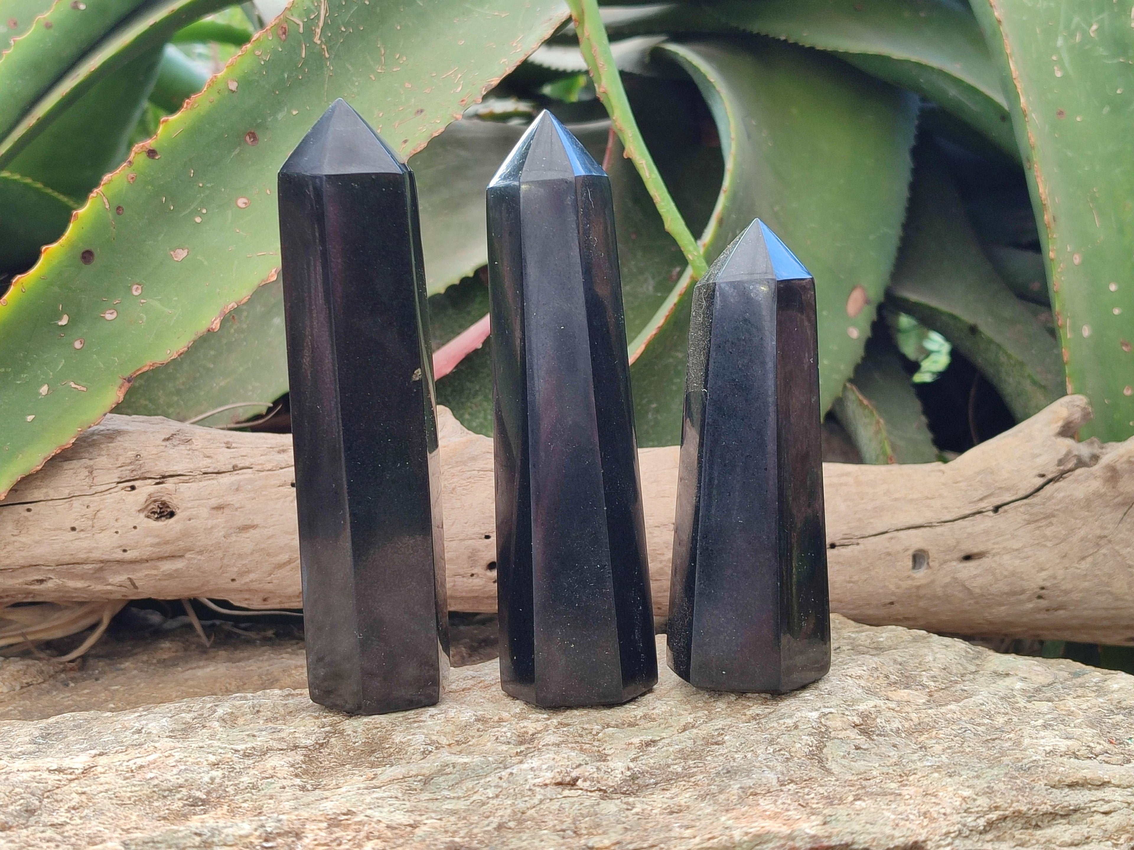 Polished Black Basalt Points And Massage Wands x 7 From Madagascar