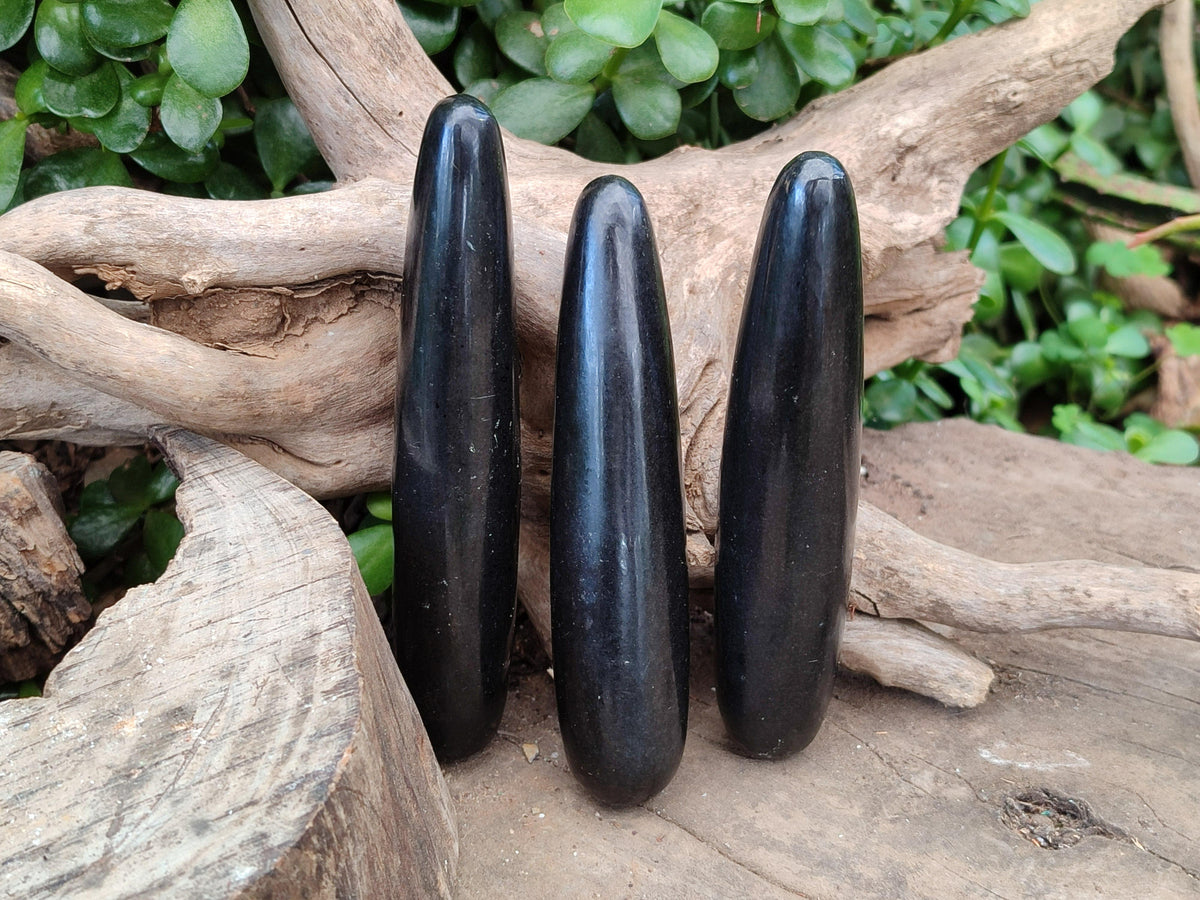 Polished Black Basalt Points And Massage Wands x 7 From Madagascar
