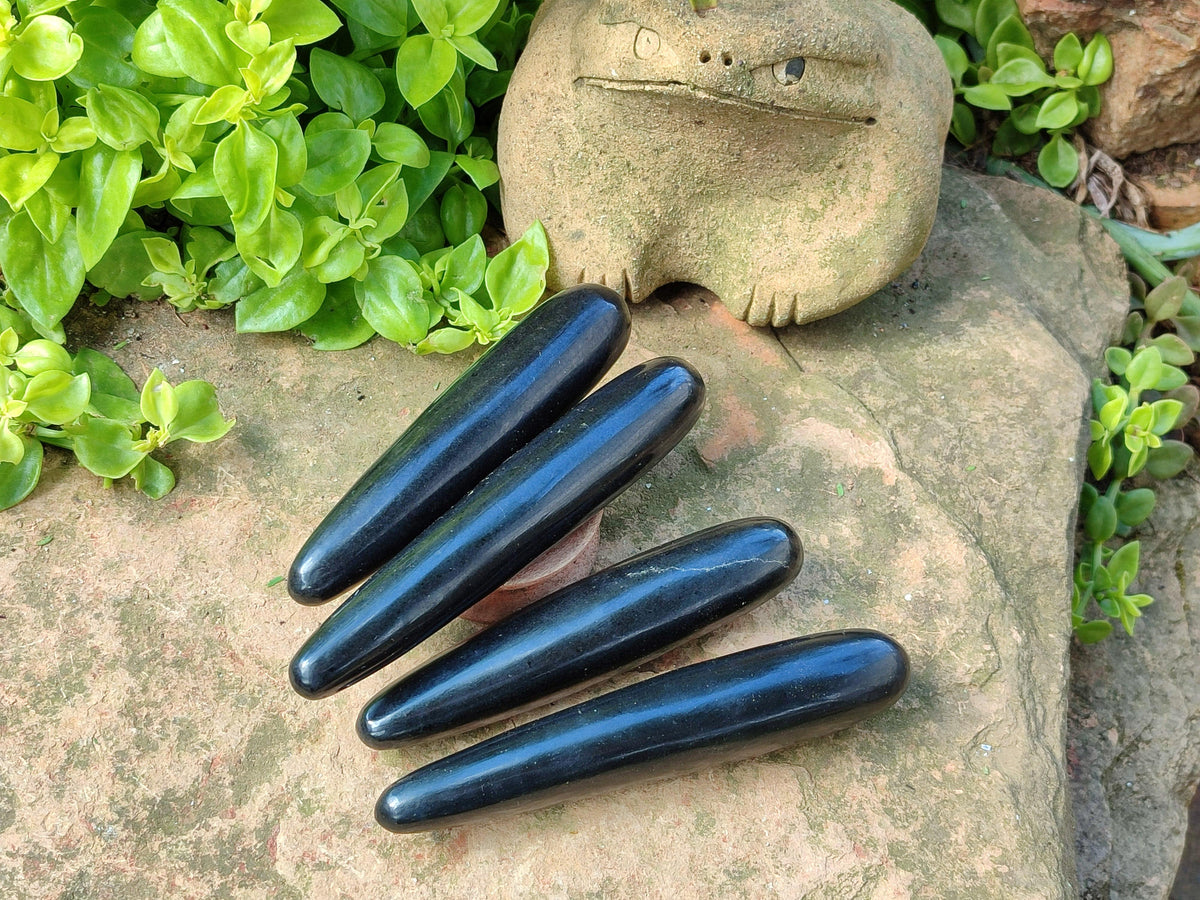 Polished Black Basalt Points And Massage Wands x 7 From Madagascar