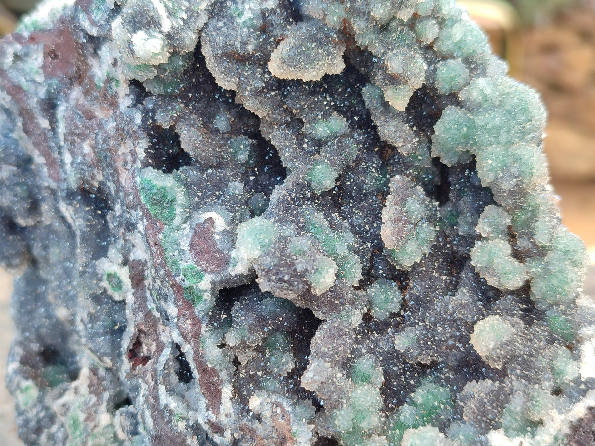 Natural Drusy Quartz Coated Ball Malachite On Dolomite Specimen x 1 From Mindingi Mine, Kambove, Congo
