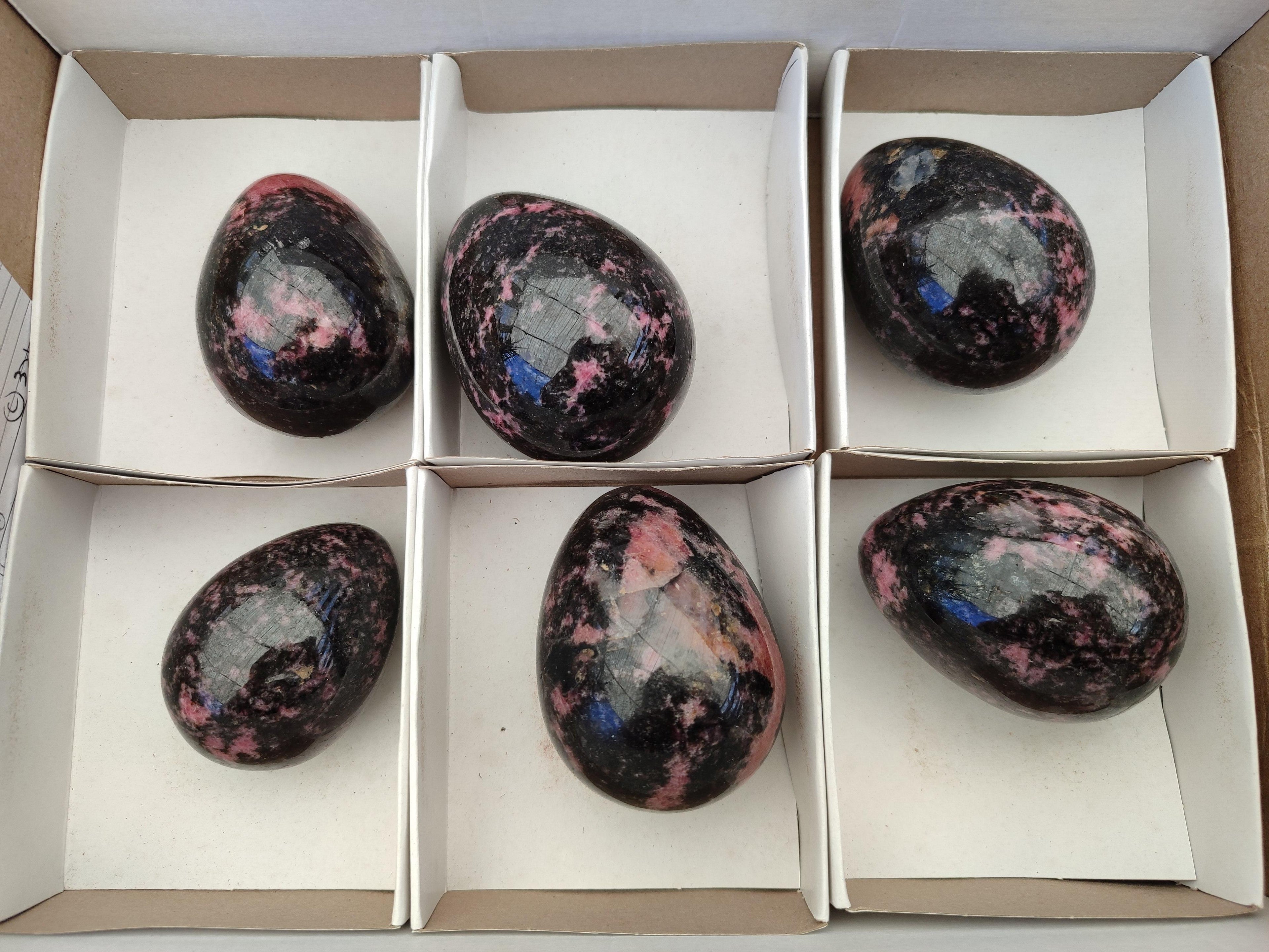 Polished Rhodonite Eggs x 6 From Ambindavato, Madagascar