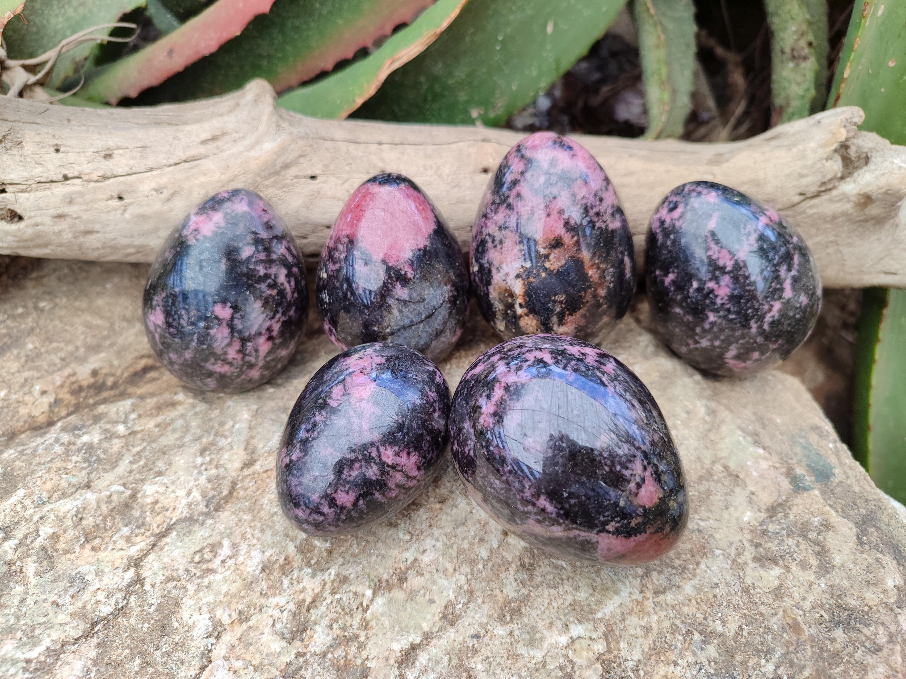 Polished Rhodonite Eggs x 6 From Ambindavato, Madagascar