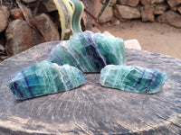 Polished On One Side Watermelon Fluorite Slices x 3 From Uis, Namibia