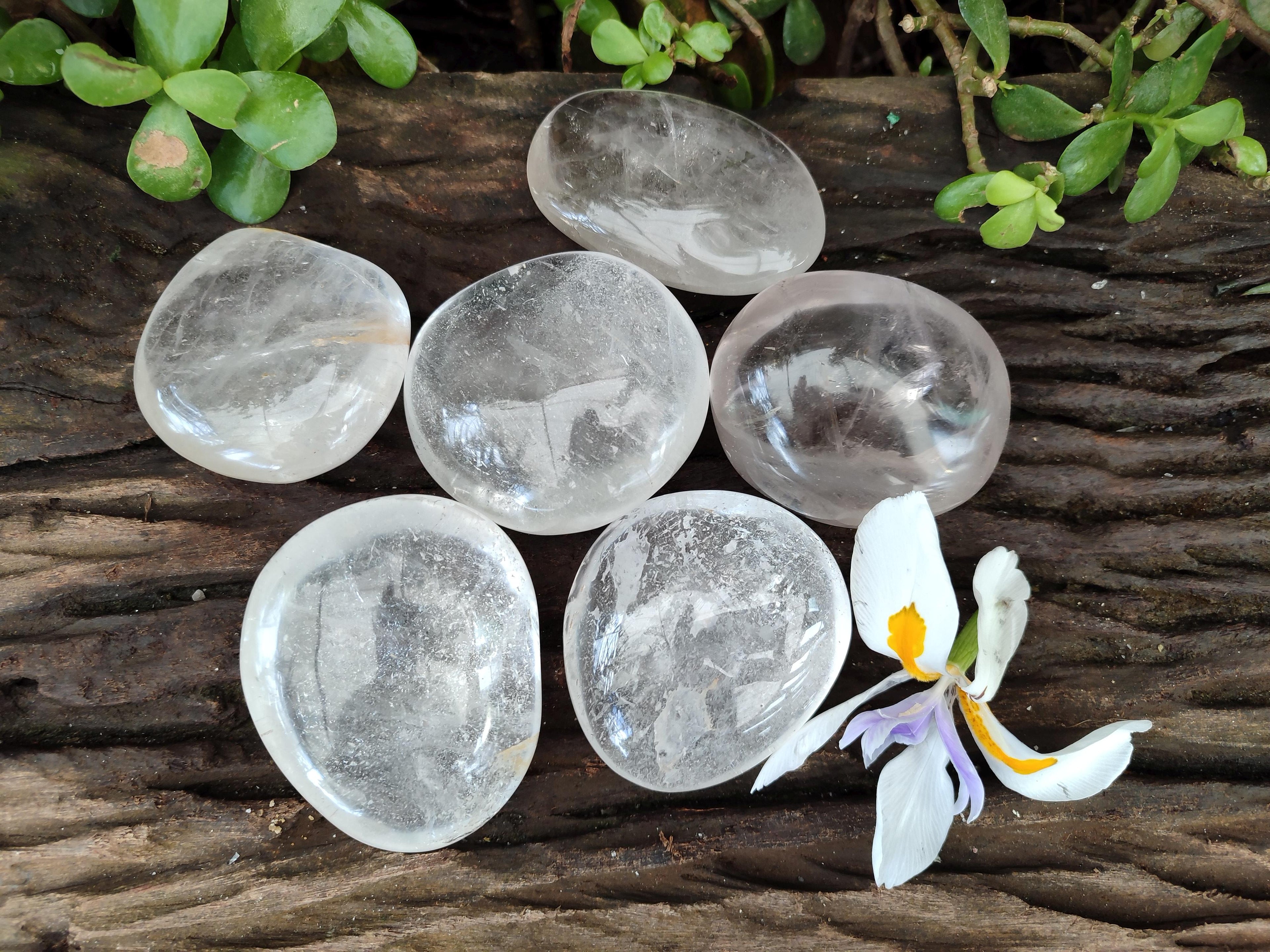 Polished Clear Quartz Galets x 6 From Madagascar