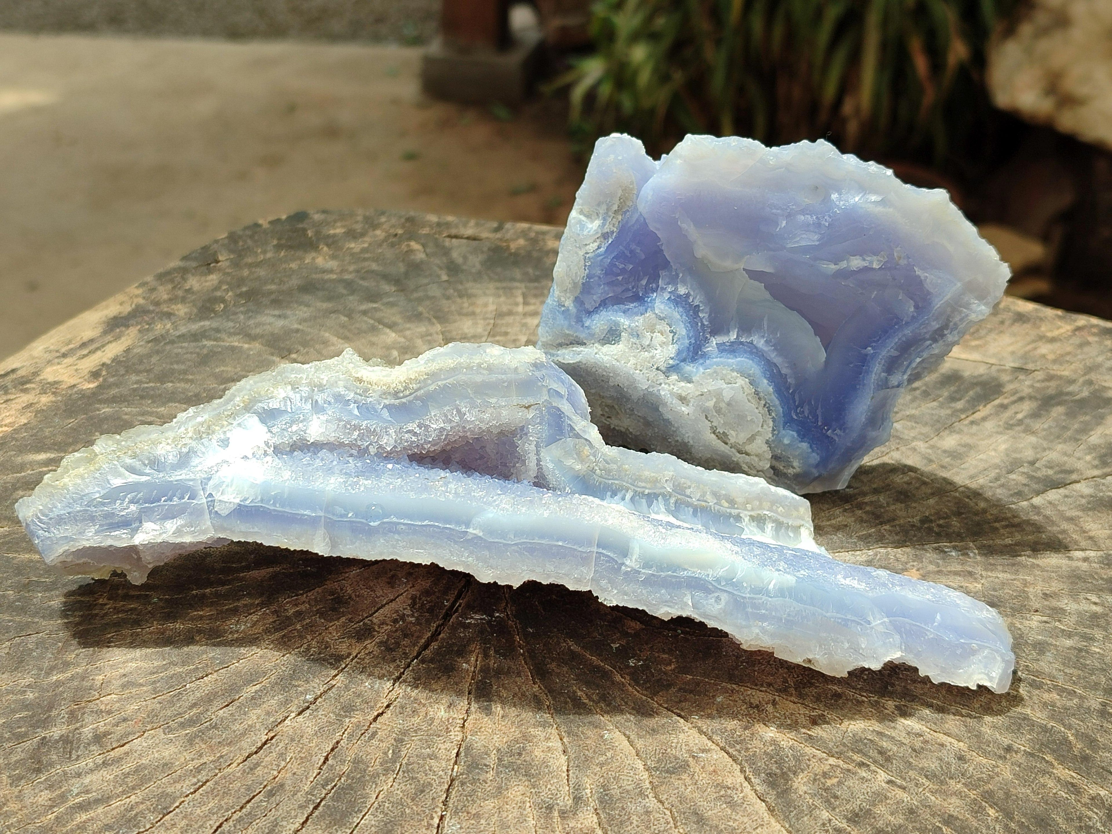 Natural Etched Blue Chalcedony Geodes x 3 From Nsanje, Malawi - Toprock Gemstones and Minerals 