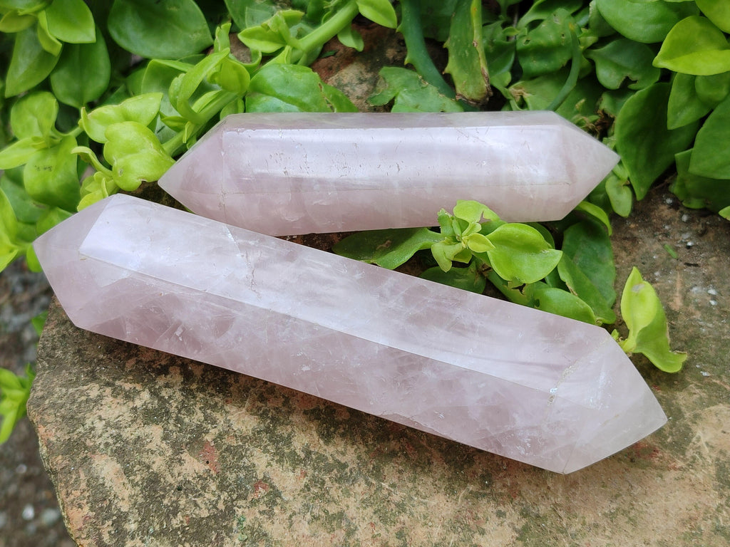Polished Double Terminated Rose Quartz Crystals x 6 From Madagascar - Toprock Gemstones and Minerals 