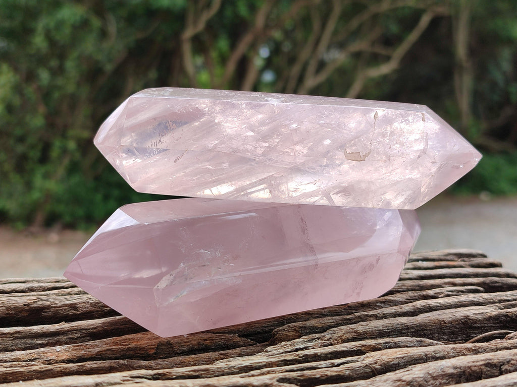 Polished Double Terminated Rose Quartz Crystals x 6 From Madagascar - Toprock Gemstones and Minerals 