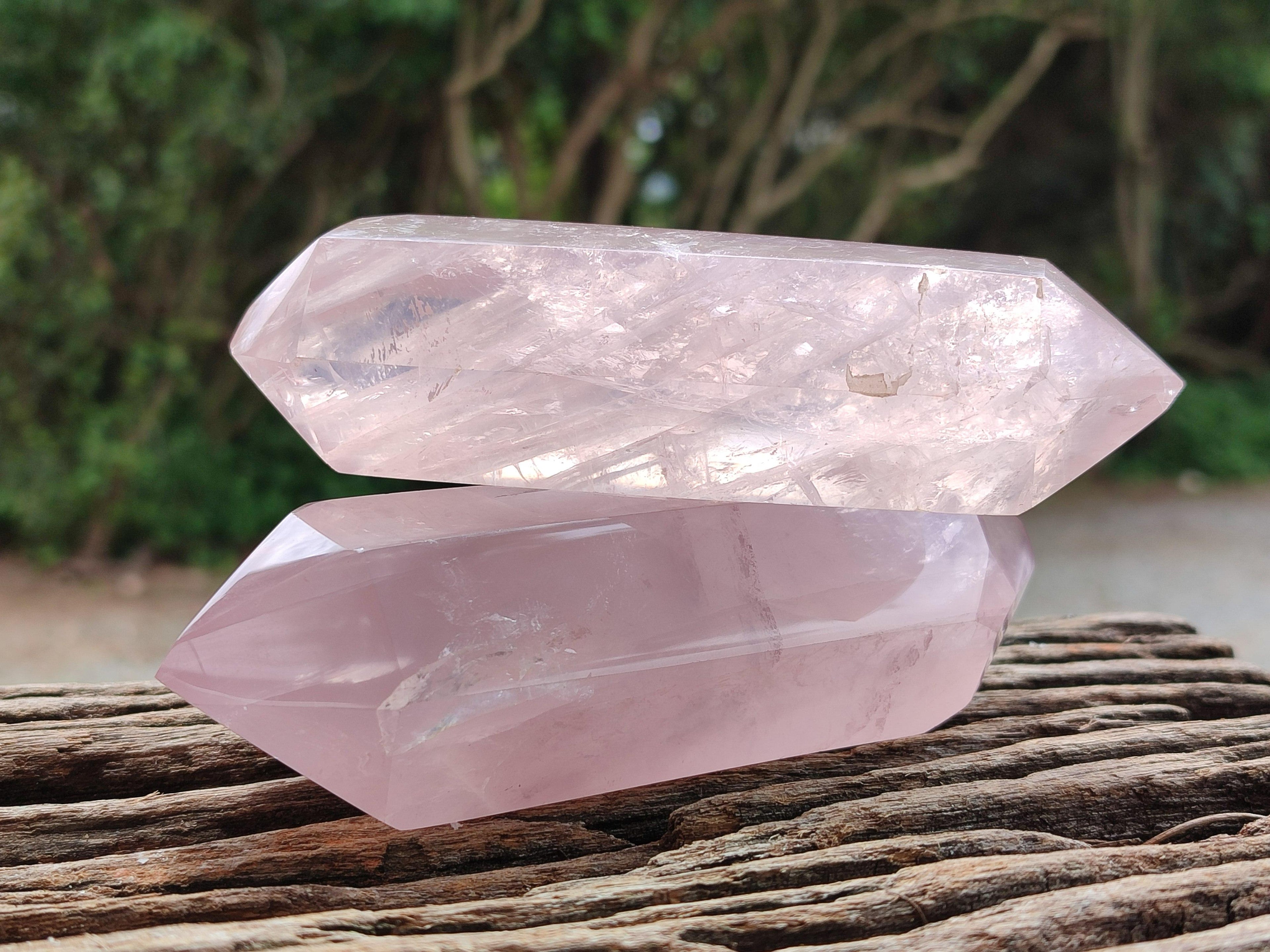 Polished Double Terminated Rose Quartz Crystals x 6 From Madagascar - Toprock Gemstones and Minerals 