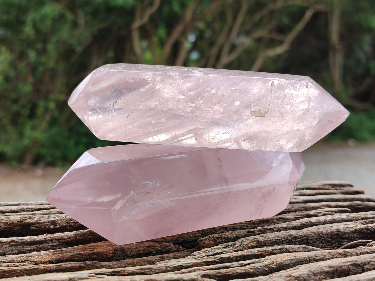 Polished Double Terminated Rose Quartz Crystals x 6 From Madagascar