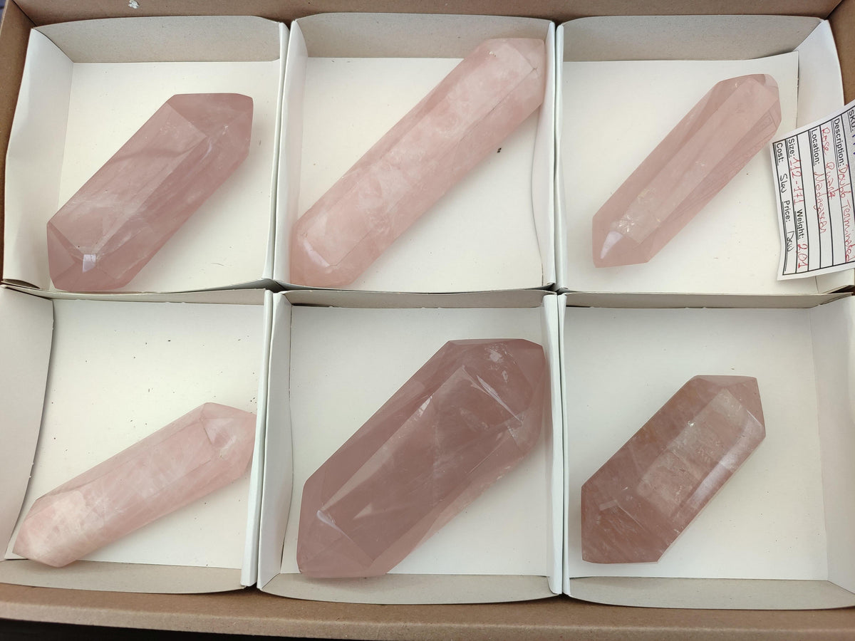 Polished Double Terminated Rose Quartz Crystals x 6 From Madagascar