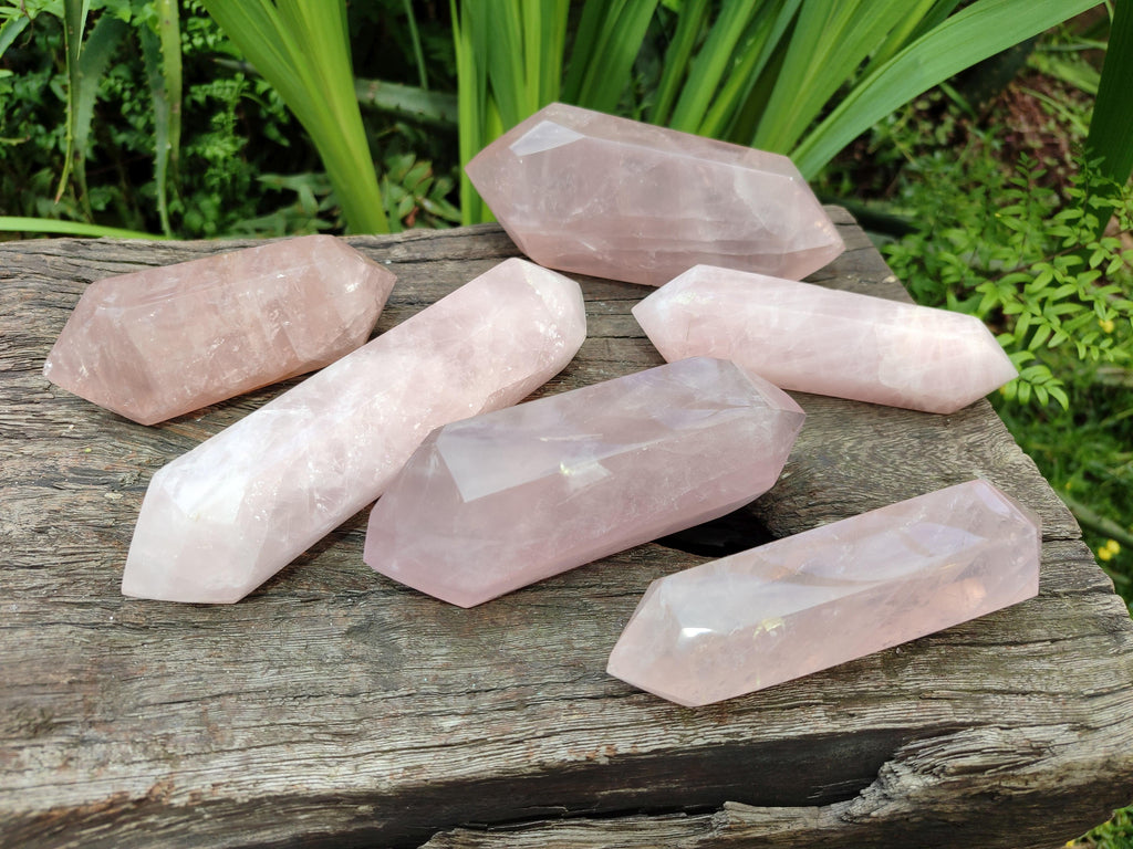 Polished Double Terminated Rose Quartz Crystals x 6 From Madagascar - Toprock Gemstones and Minerals 