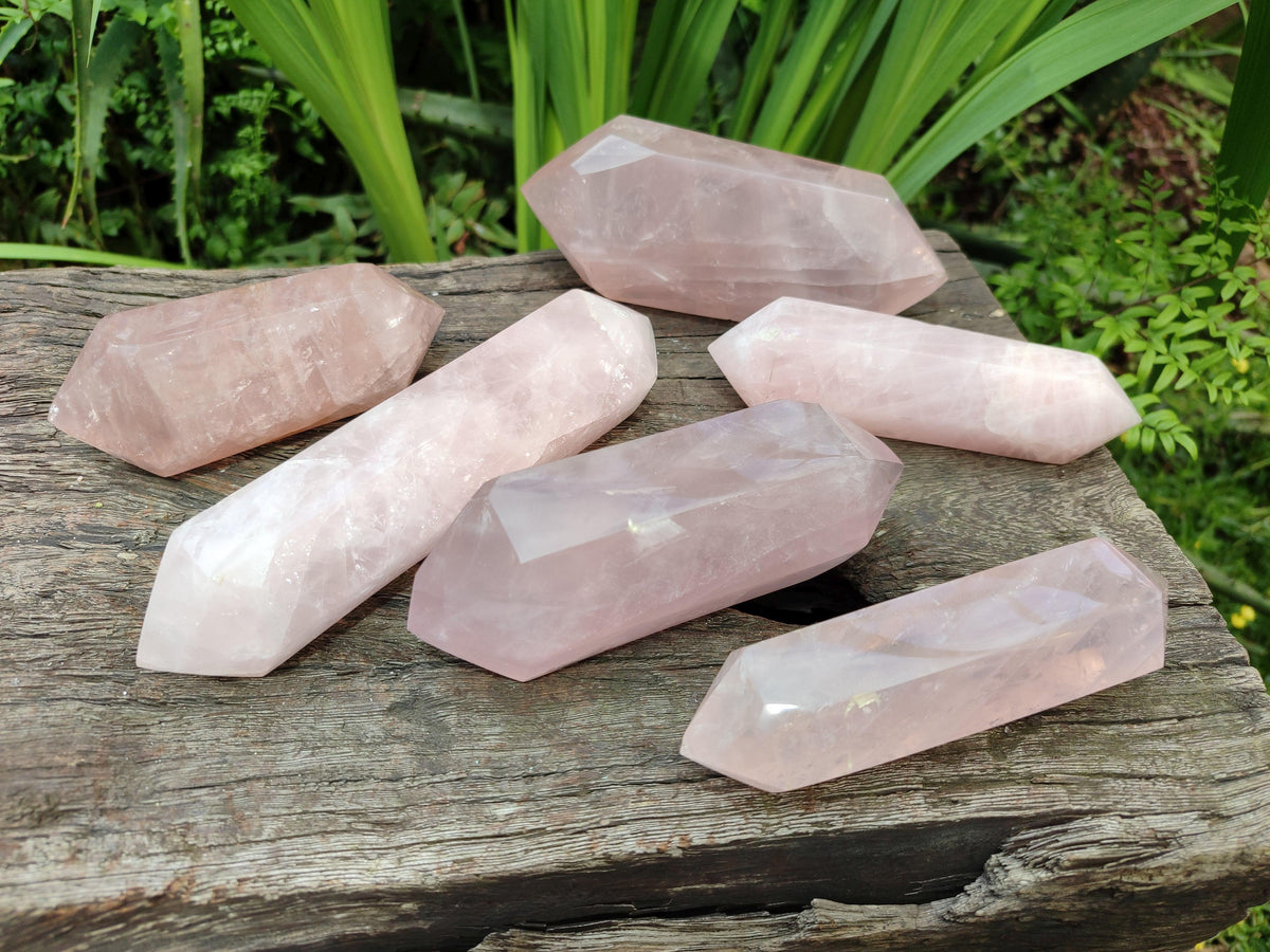 Polished Double Terminated Rose Quartz Crystals x 6 From Madagascar