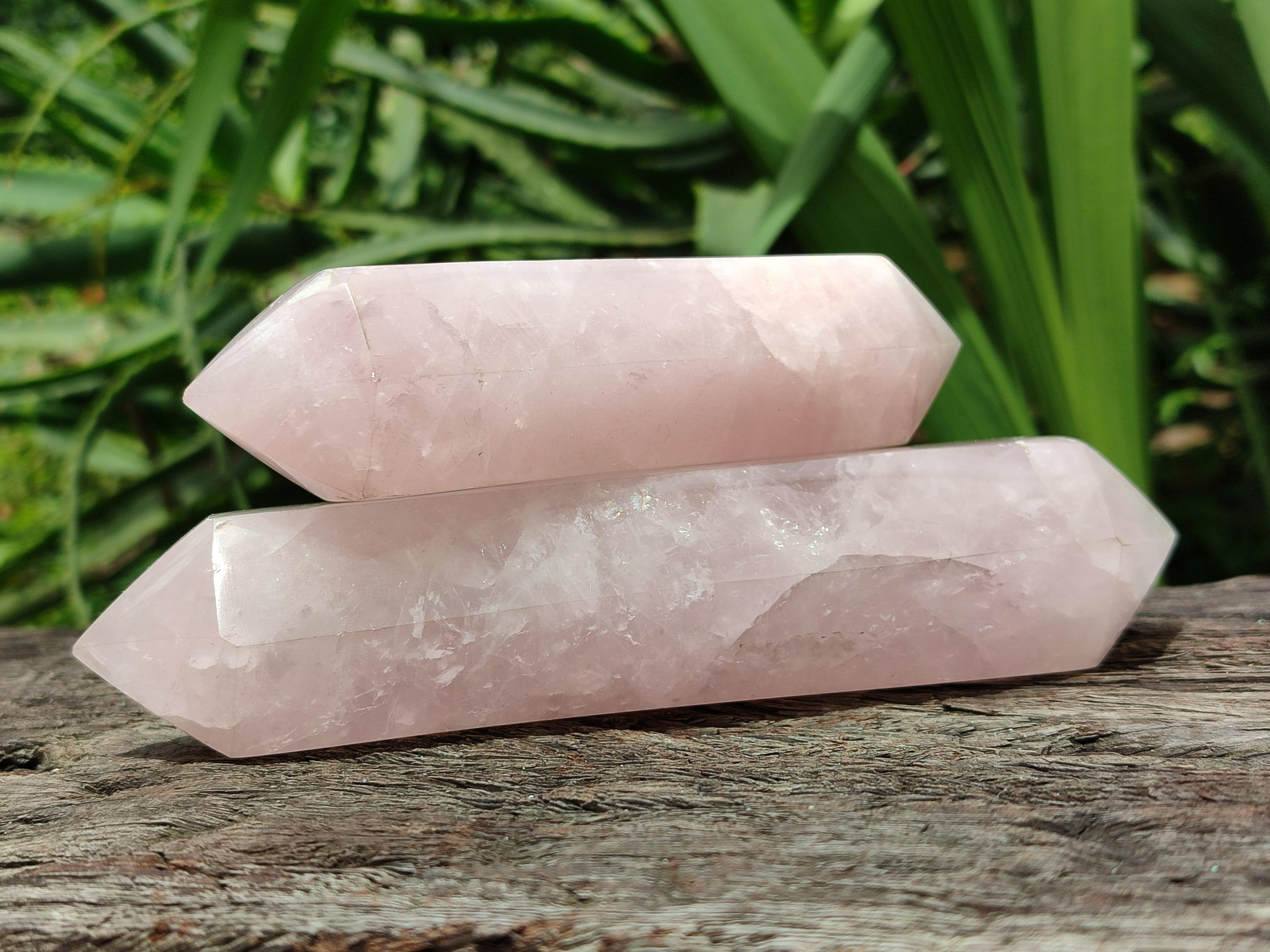 Polished Double Terminated Rose Quartz Crystals x 6 From Madagascar - Toprock Gemstones and Minerals 