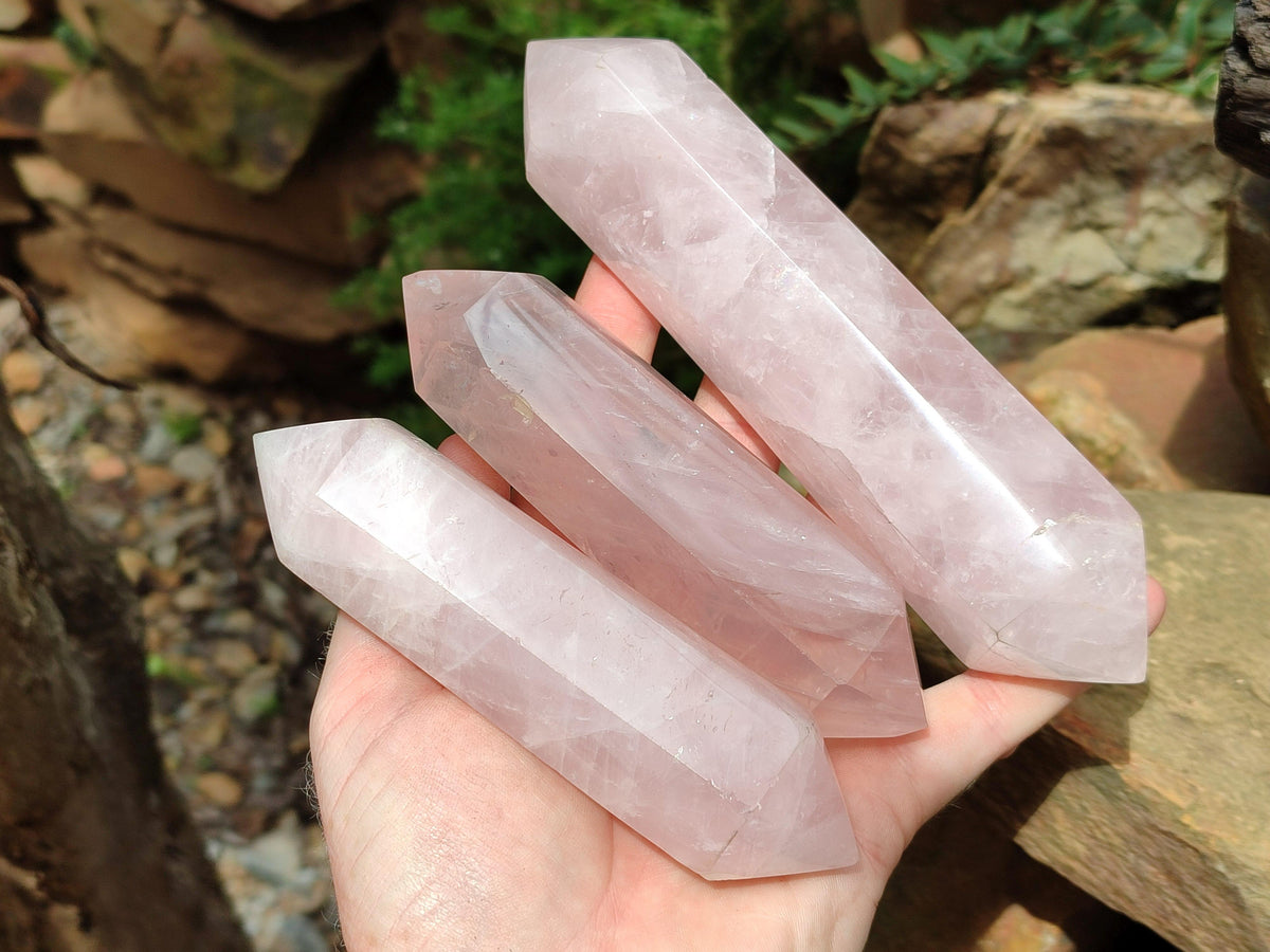 Polished Double Terminated Rose Quartz Crystals x 6 From Madagascar