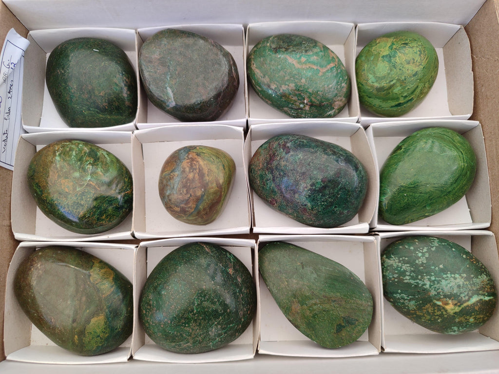 Polished Verdite Palm Stones x 12 From Zimbabwe