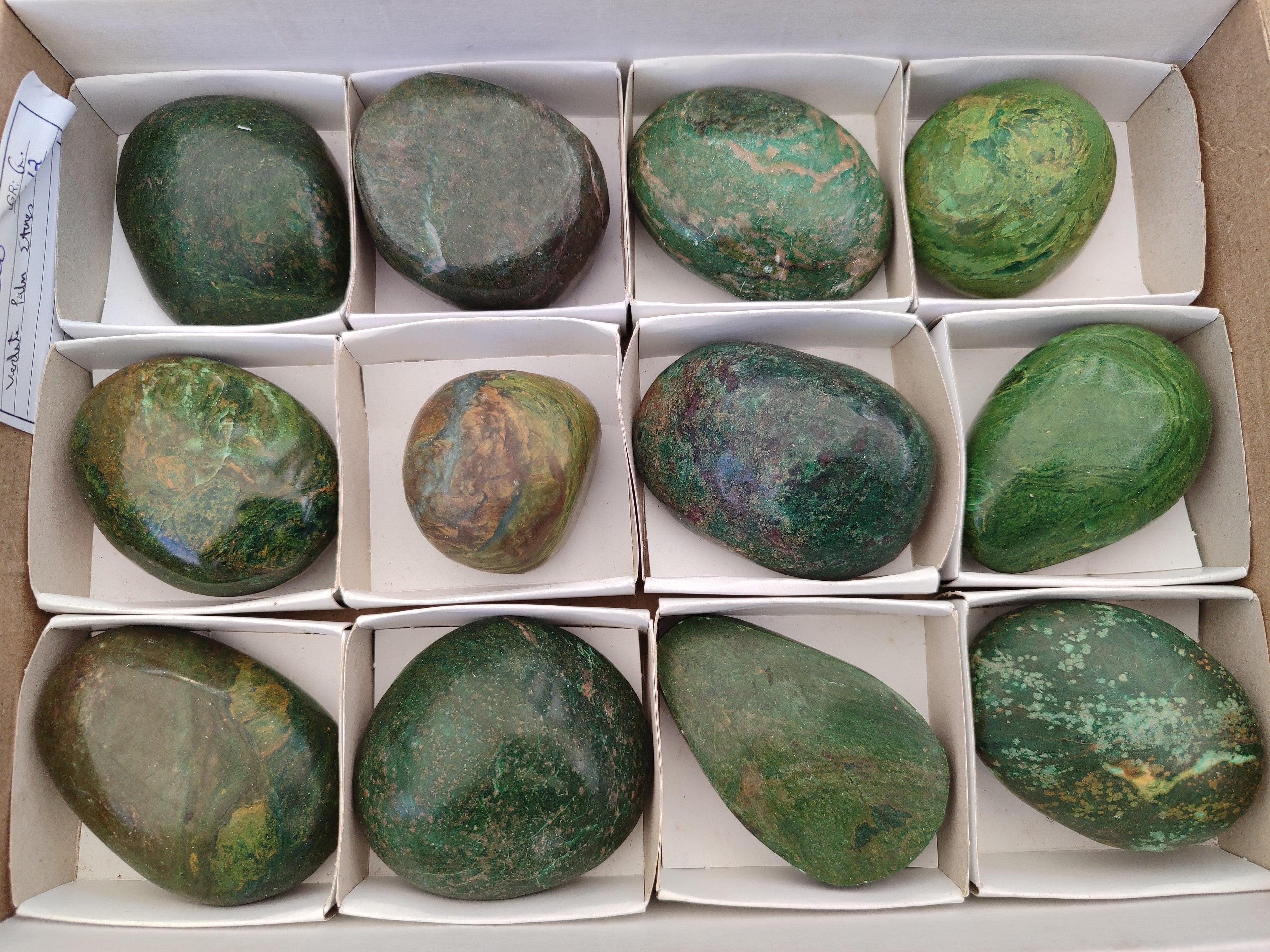 Polished Verdite Palm Stones x 12 From Zimbabwe