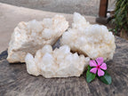 Natural White Phantom Cascading Candle Quartz Clusters x 3 From Antsirabe, Madagascar
