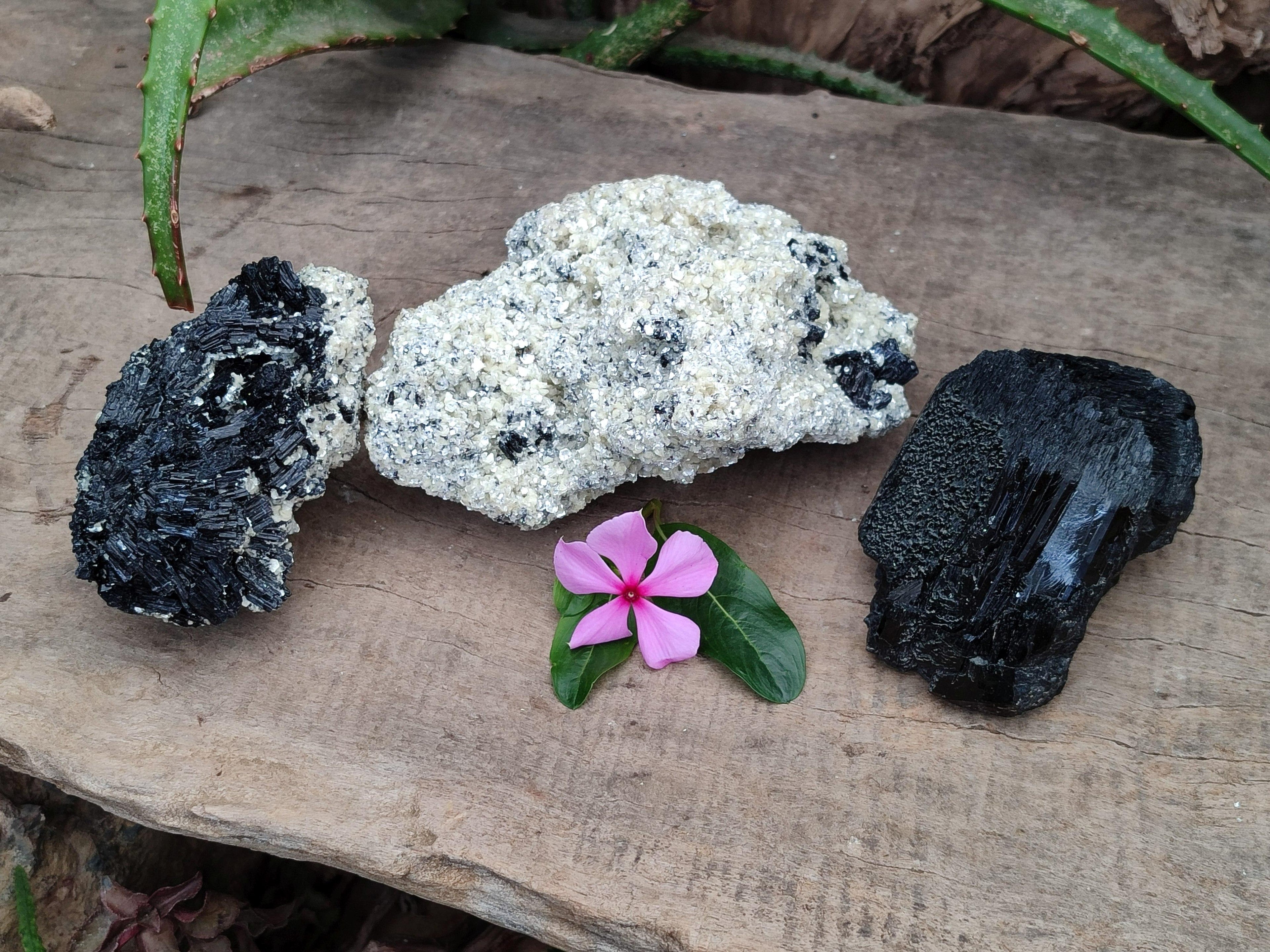 Natural Schorl Black Tourmaline Specimens x 3 From Erongo, Namibia