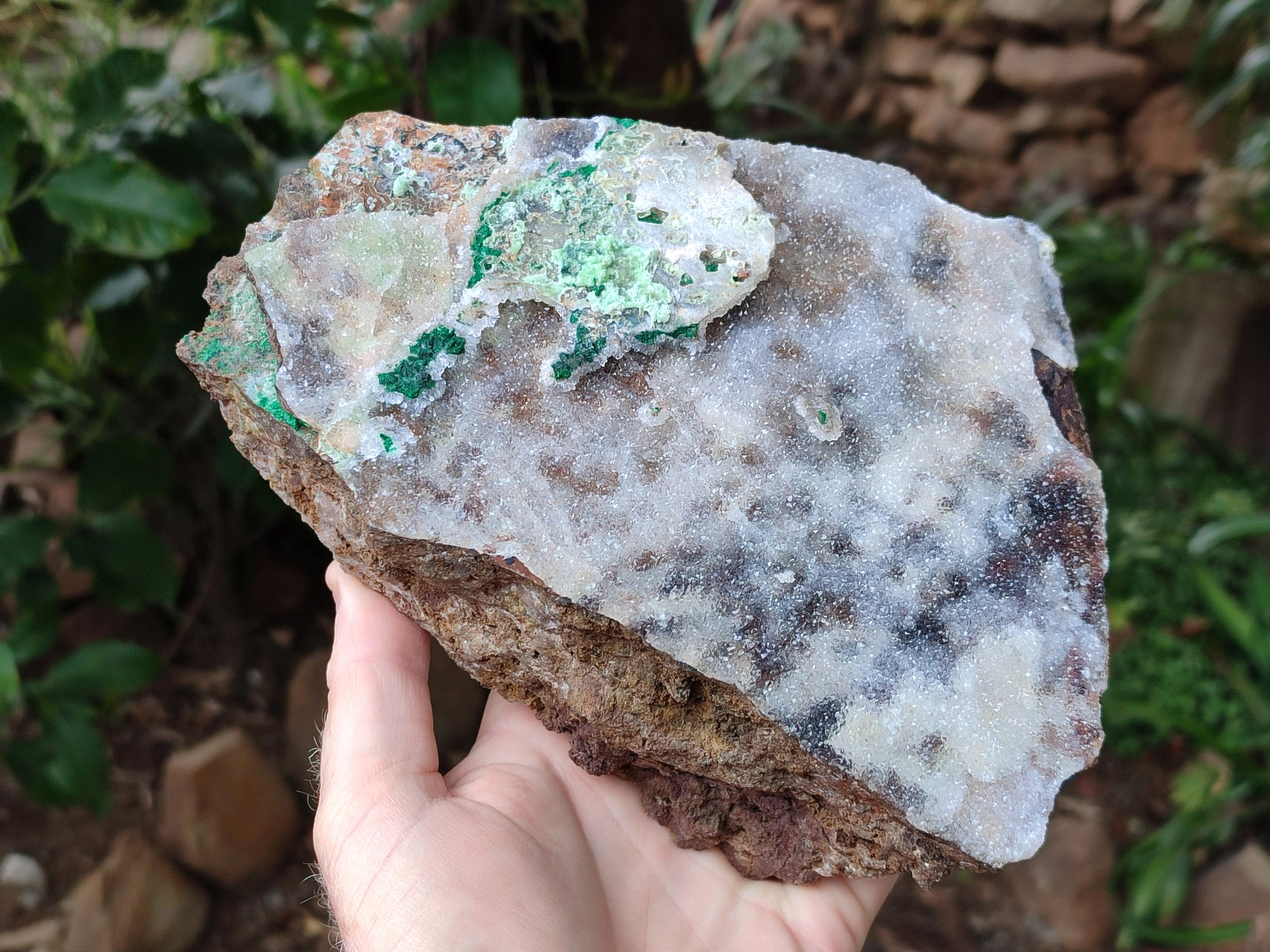 Natural Drusy Coated Copper Dolomite with Malachite Specimen x 1 From Lupoto Mine, Congo