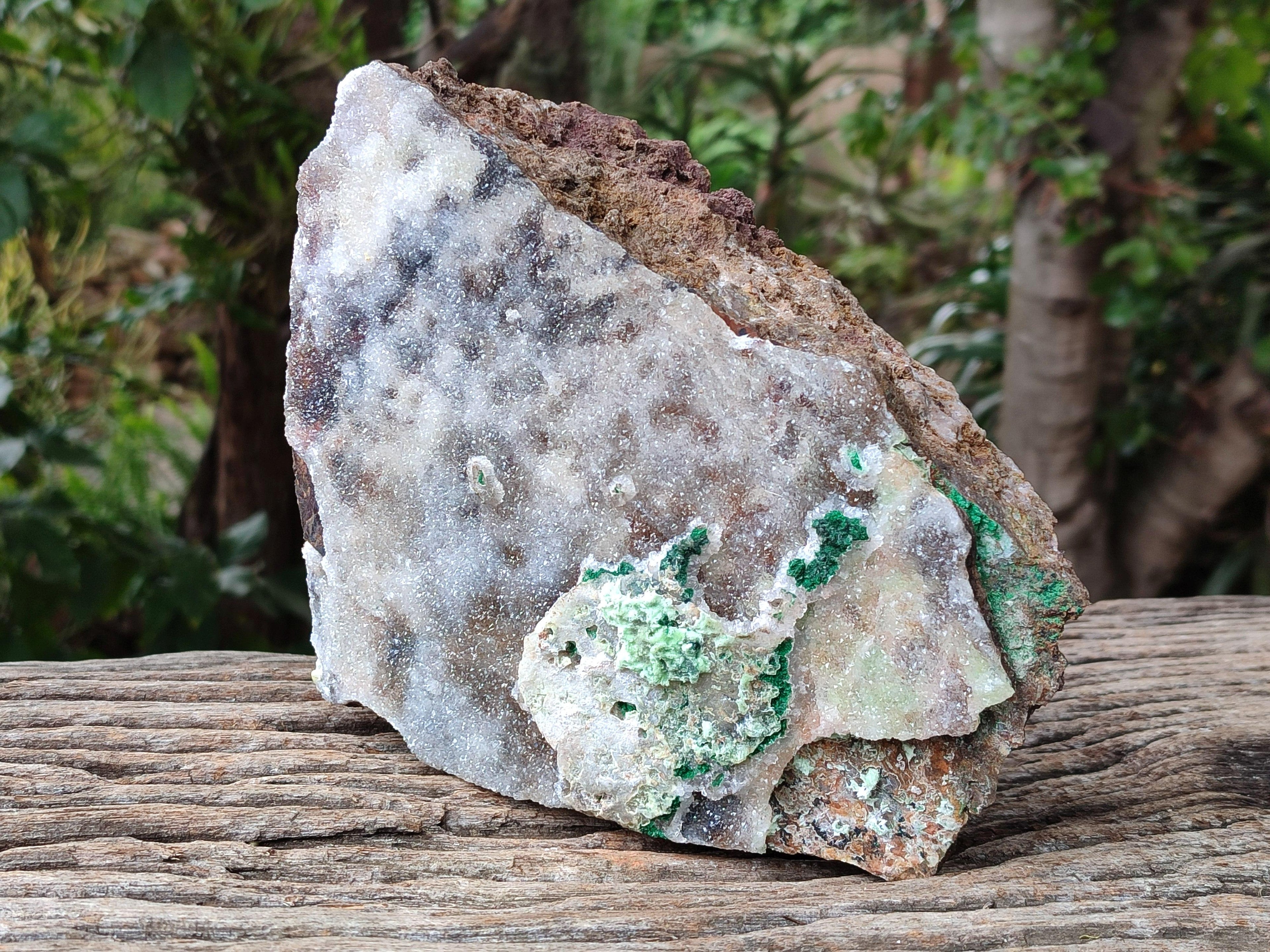 Natural Drusy Coated Copper Dolomite with Malachite Specimen x 1 From Lupoto Mine, Congo
