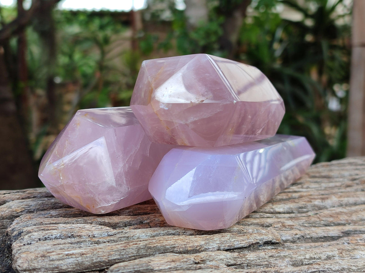 Polished Double Terminated Rose Quartz Crystals x 4 From Madagascar