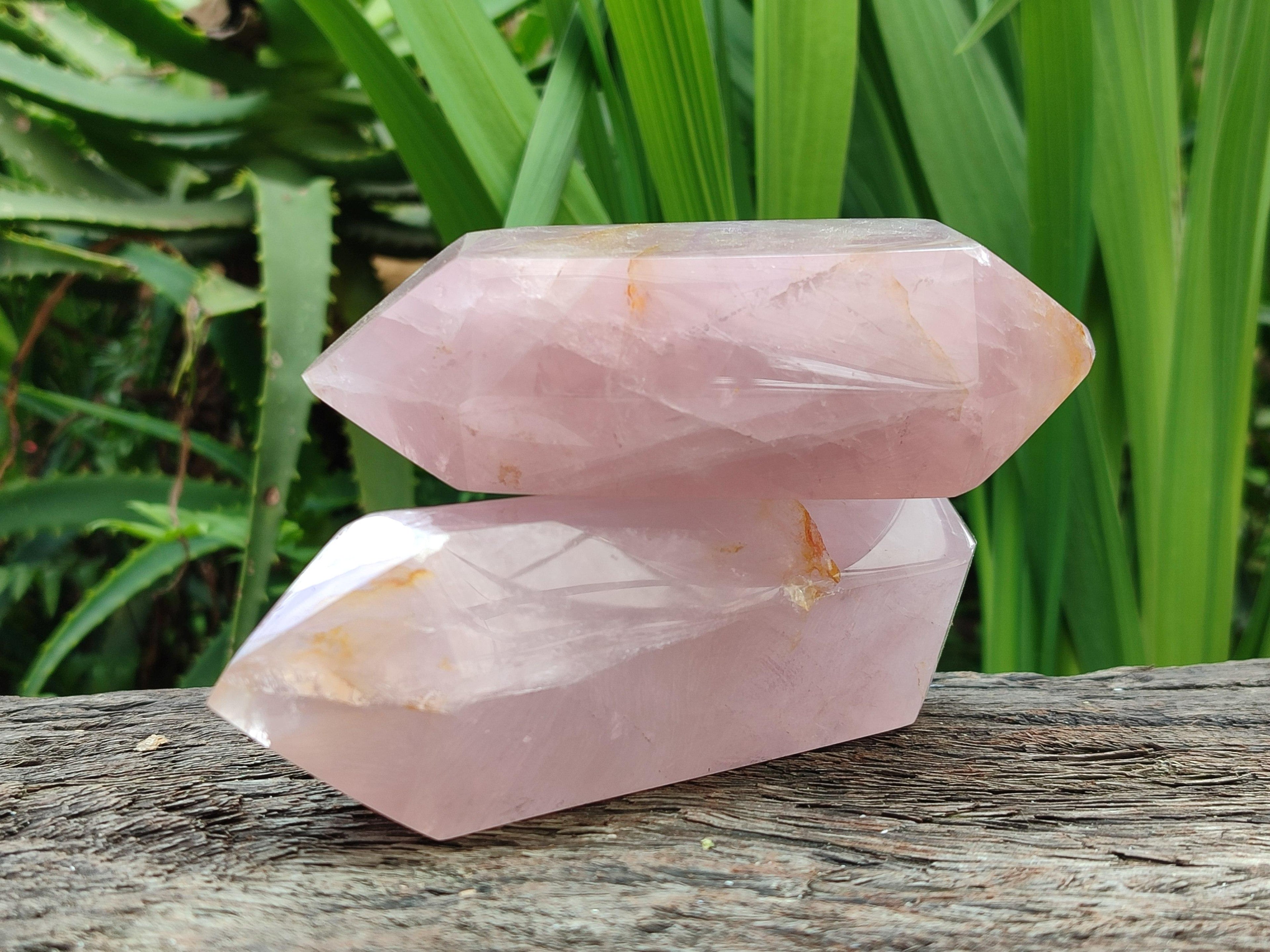 Polished Double Terminated Rose Quartz Crystals x 4 From Madagascar - Toprock Gemstones and Minerals 