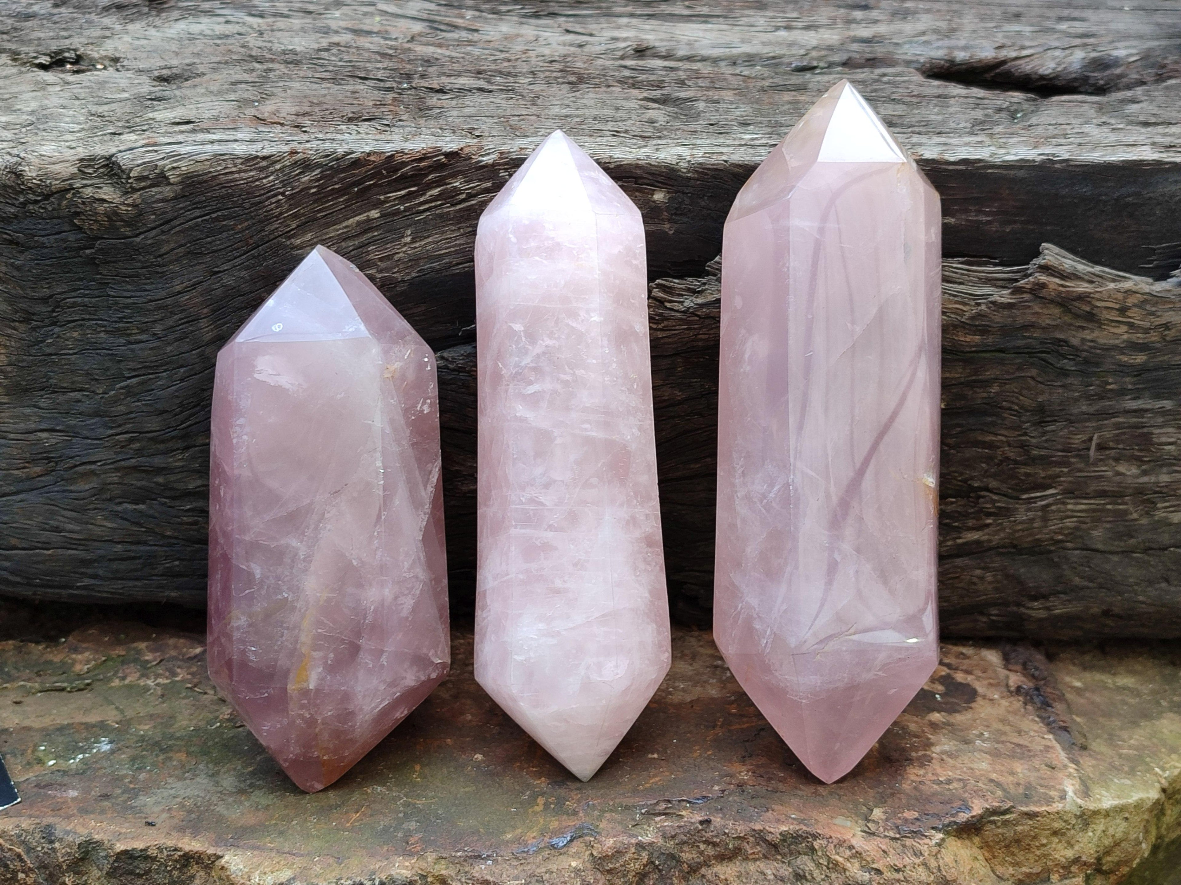 Polished Double Terminated Rose Quartz Crystals x 4 From Madagascar - Toprock Gemstones and Minerals 