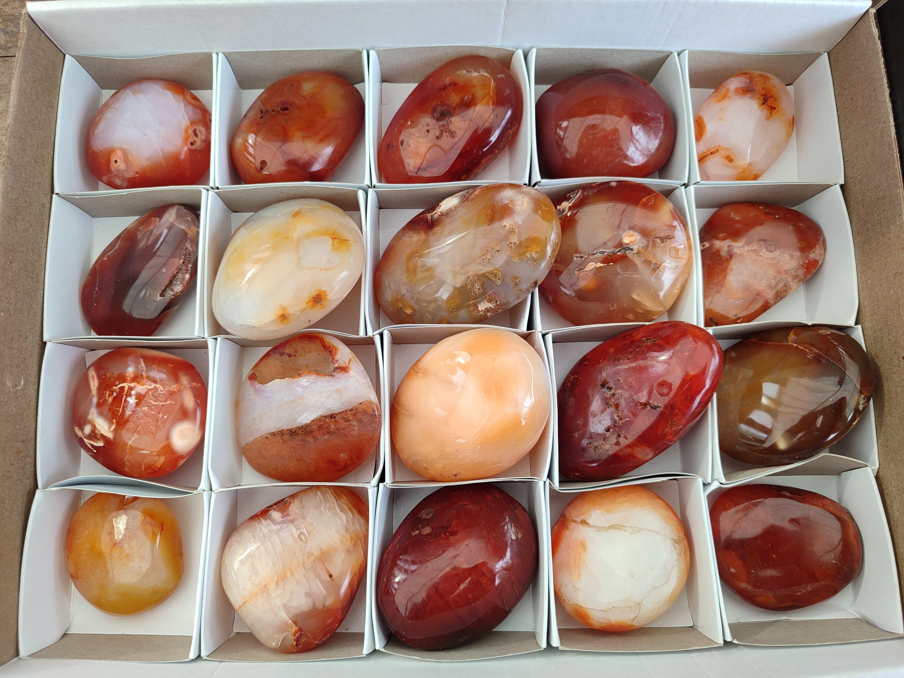 Polished Carnelian Agate Gemstone Galets x 20 From Madagascar