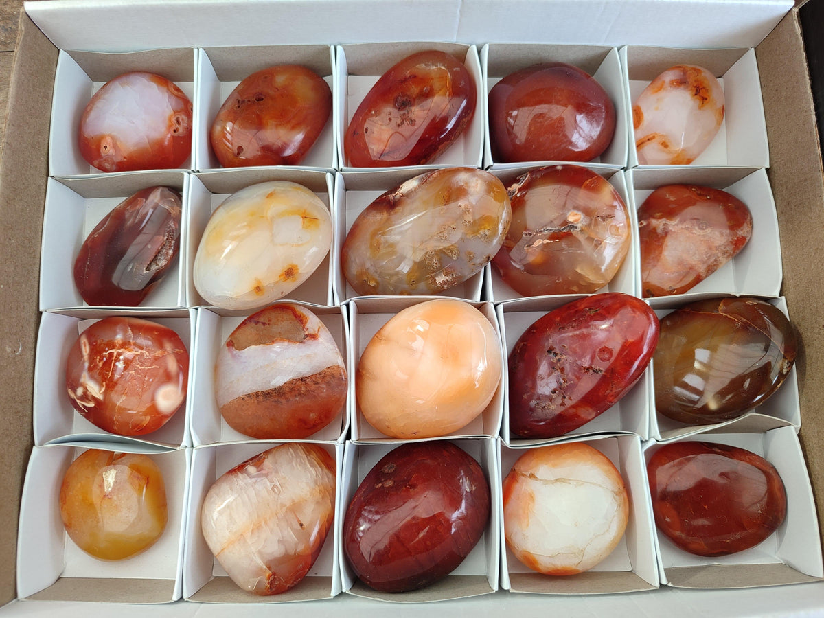 Polished Carnelian Agate Gemstone Galets x 20 From Madagascar
