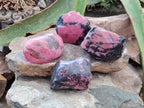 Polished On One Side Rhodonite Nodules x 4 From Ambindavato, Madagascar