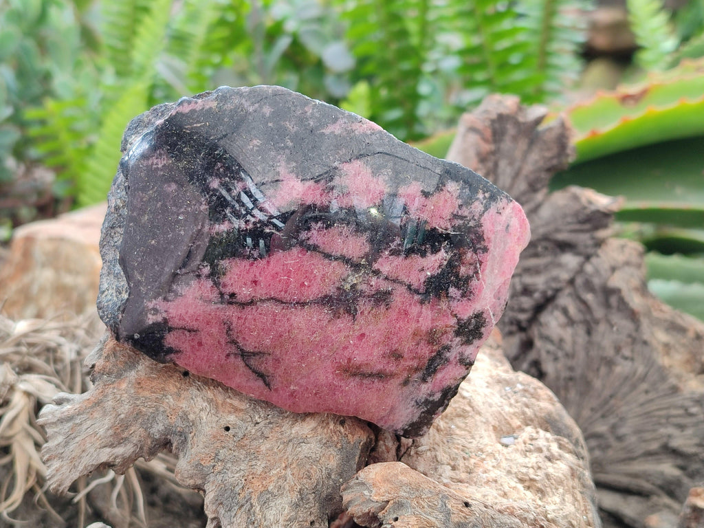 Polished On One Side Rhodonite Nodules x 4 From Ambindavato, Madagascar