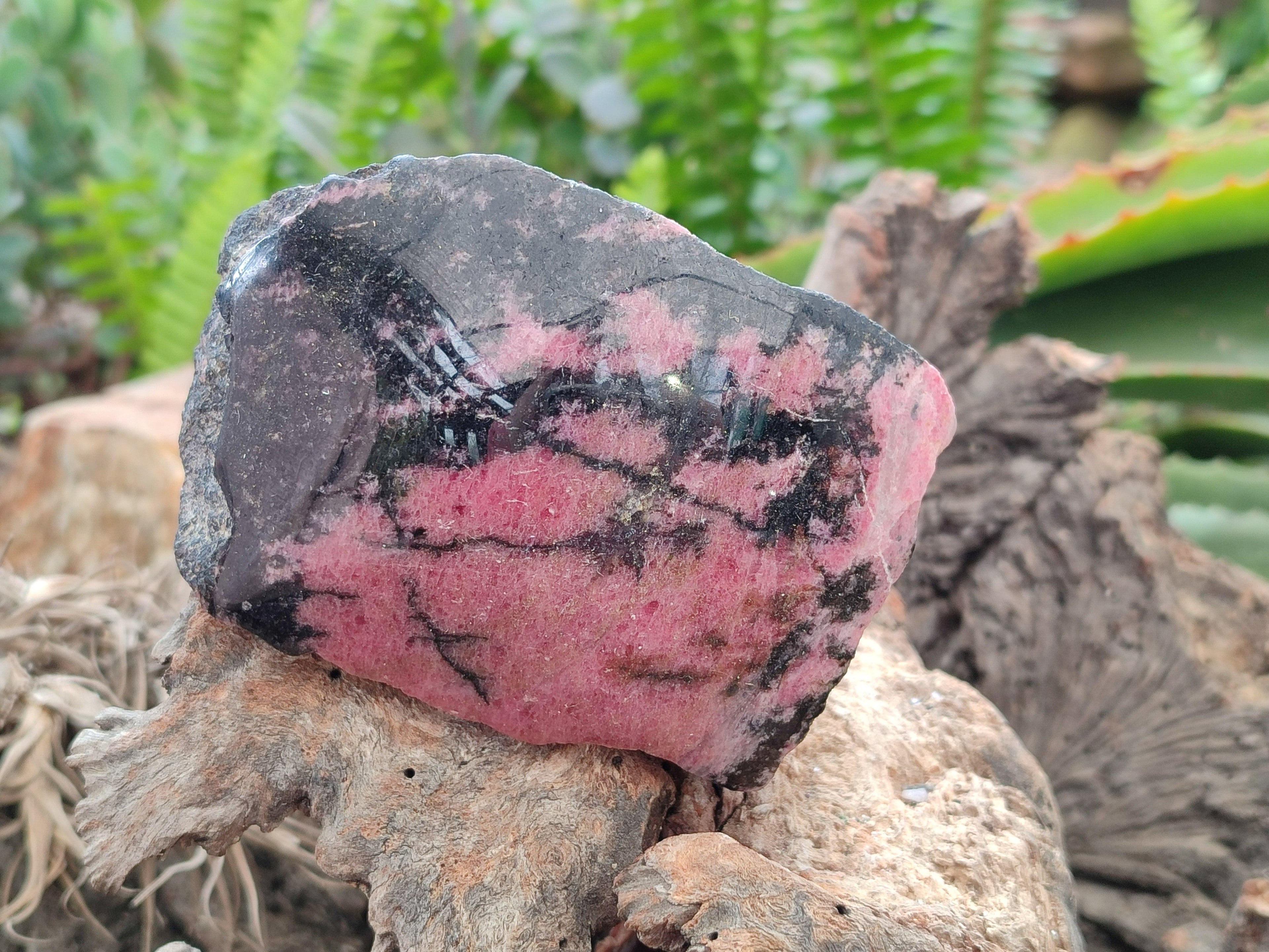 Polished On One Side Rhodonite Nodules x 4 From Ambindavato, Madagascar