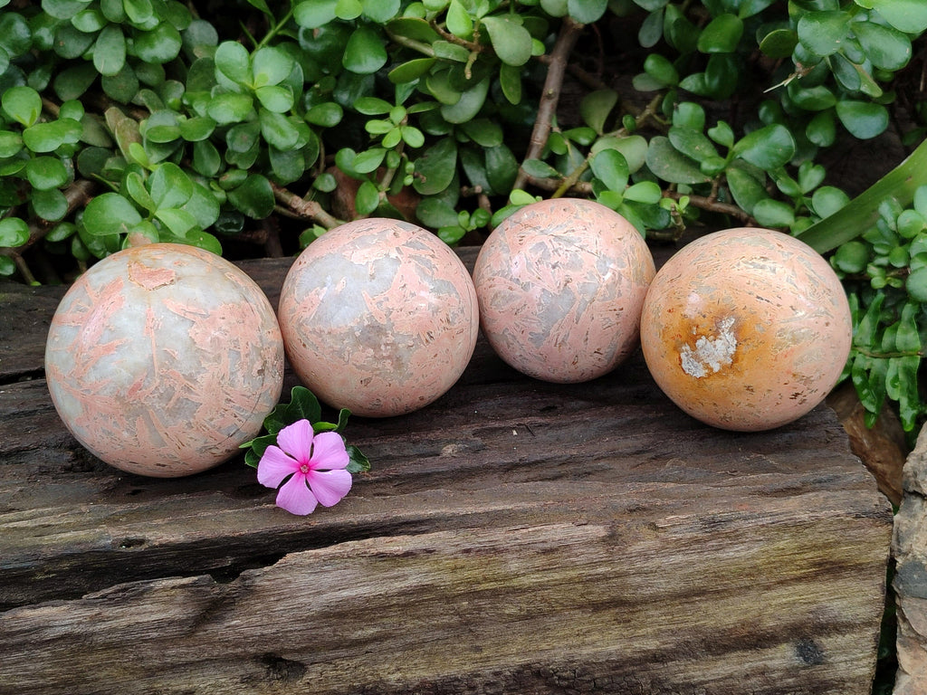 Polished Runestone Moonstone Feldspar Spheres x 4 From Madagascar