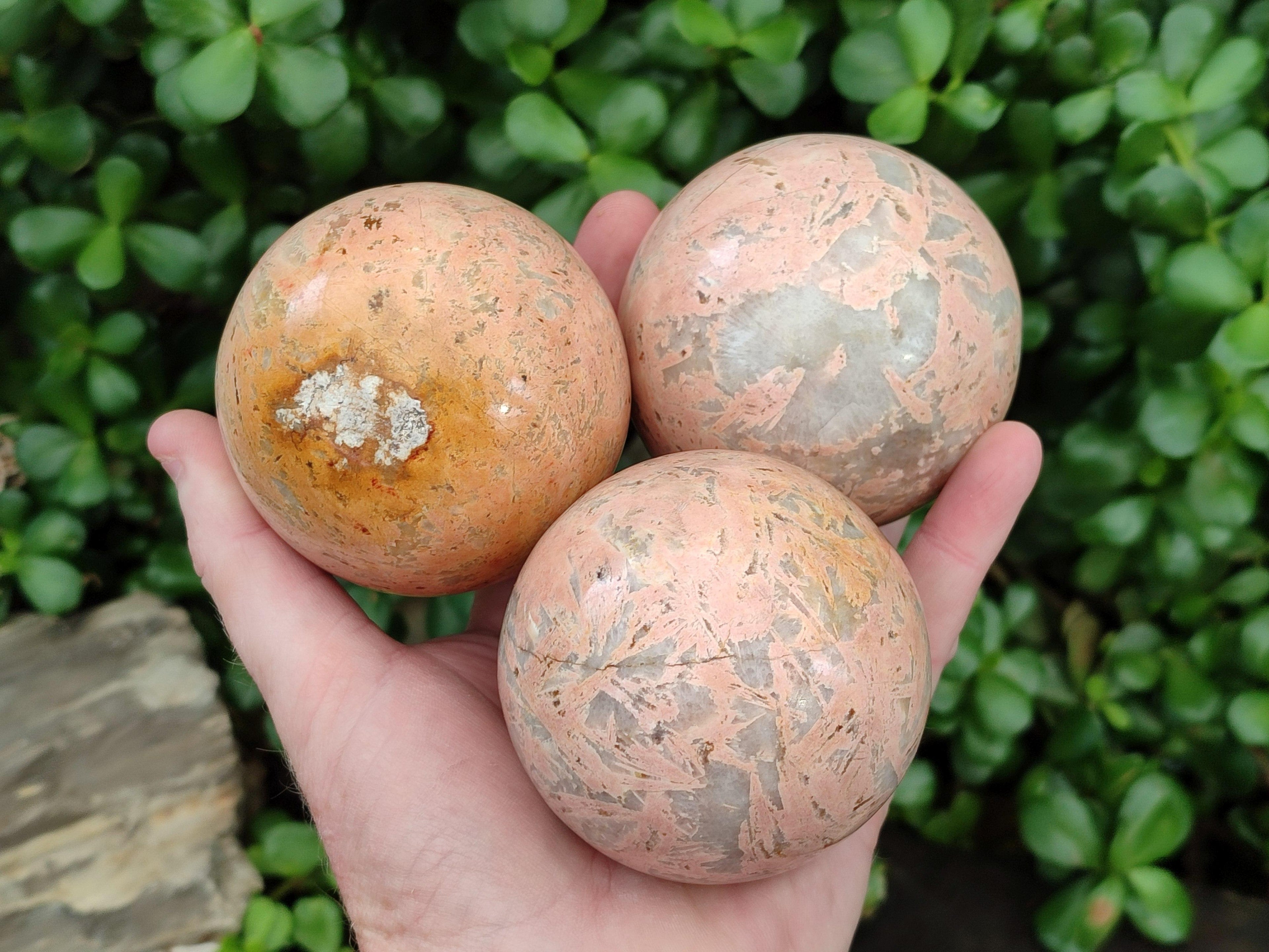 Polished Runestone Moonstone Feldspar Spheres x 4 From Madagascar