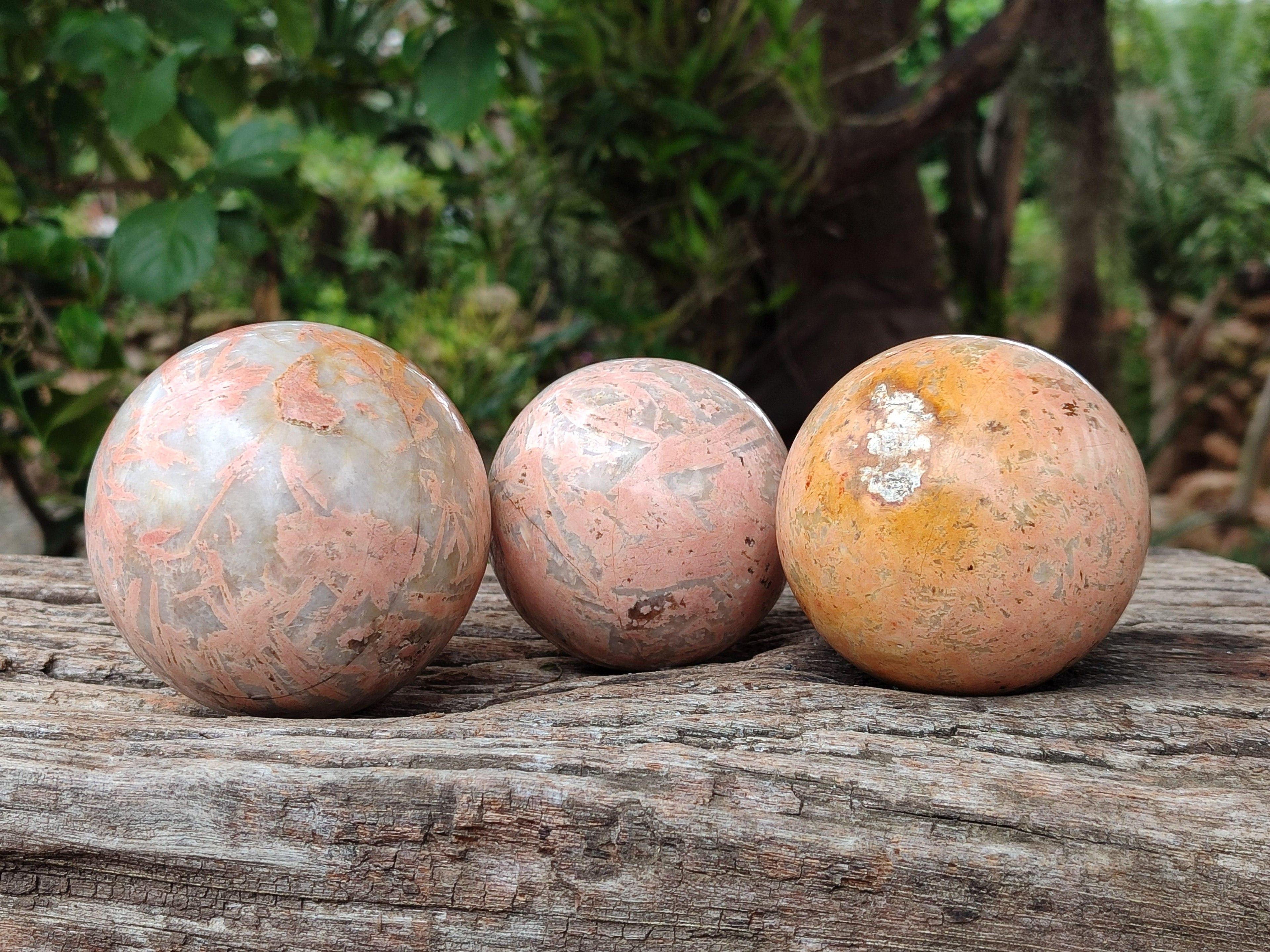 Polished Runestone Moonstone Feldspar Spheres x 4 From Madagascar