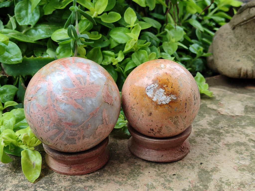 Polished Runestone Moonstone Feldspar Spheres x 4 From Madagascar