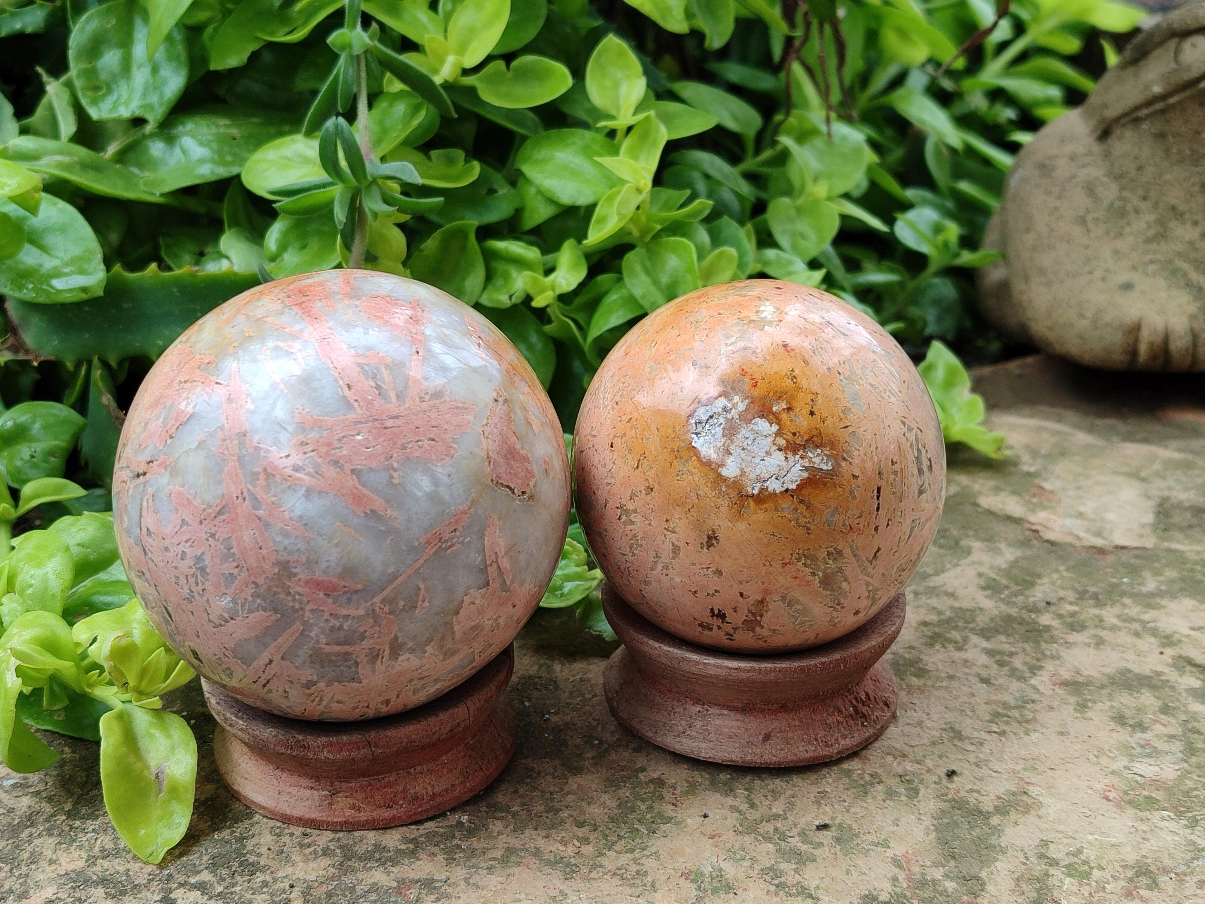 Polished Runestone Moonstone Feldspar Spheres x 4 From Madagascar