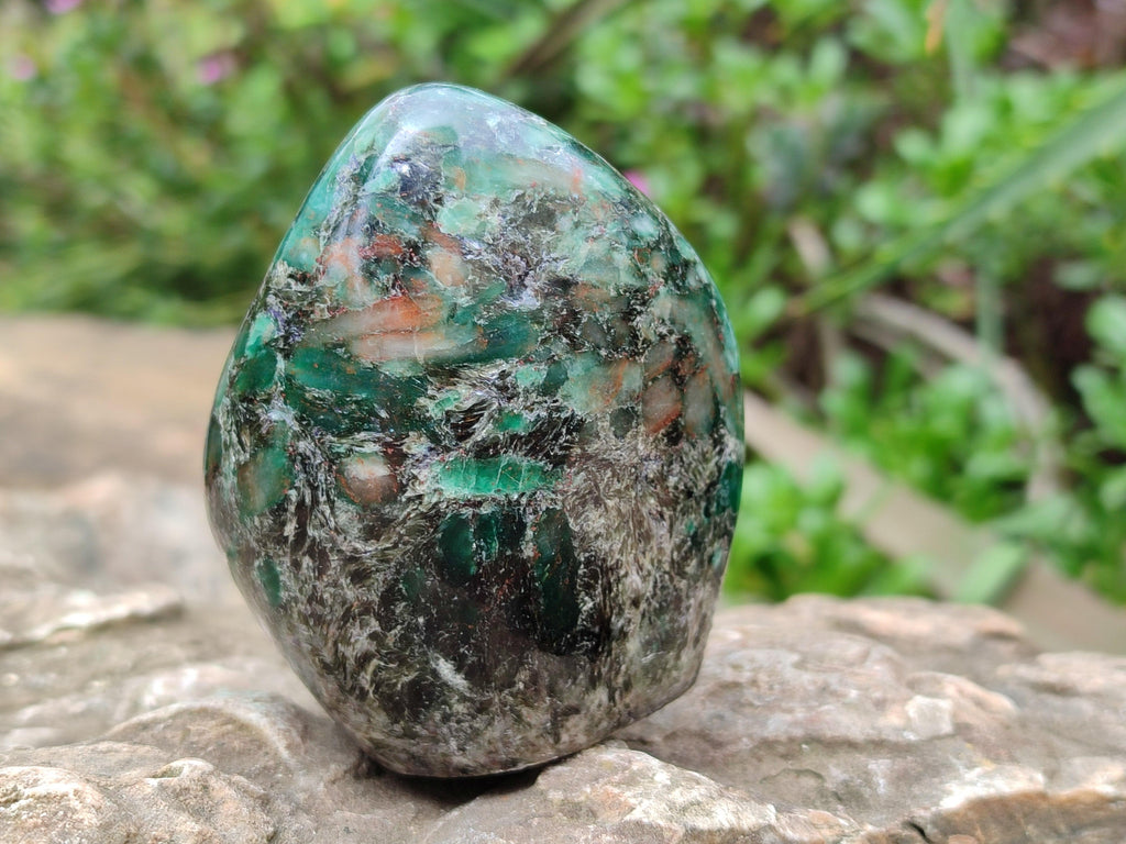 Polished Emerald Mica 'Mutokolite' Standing Free Forms x 3 From Mutoko, Zimbabwe