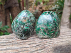 Polished Emerald Mica 'Mutokolite' Standing Free Forms x 3 From Mutoko, Zimbabwe