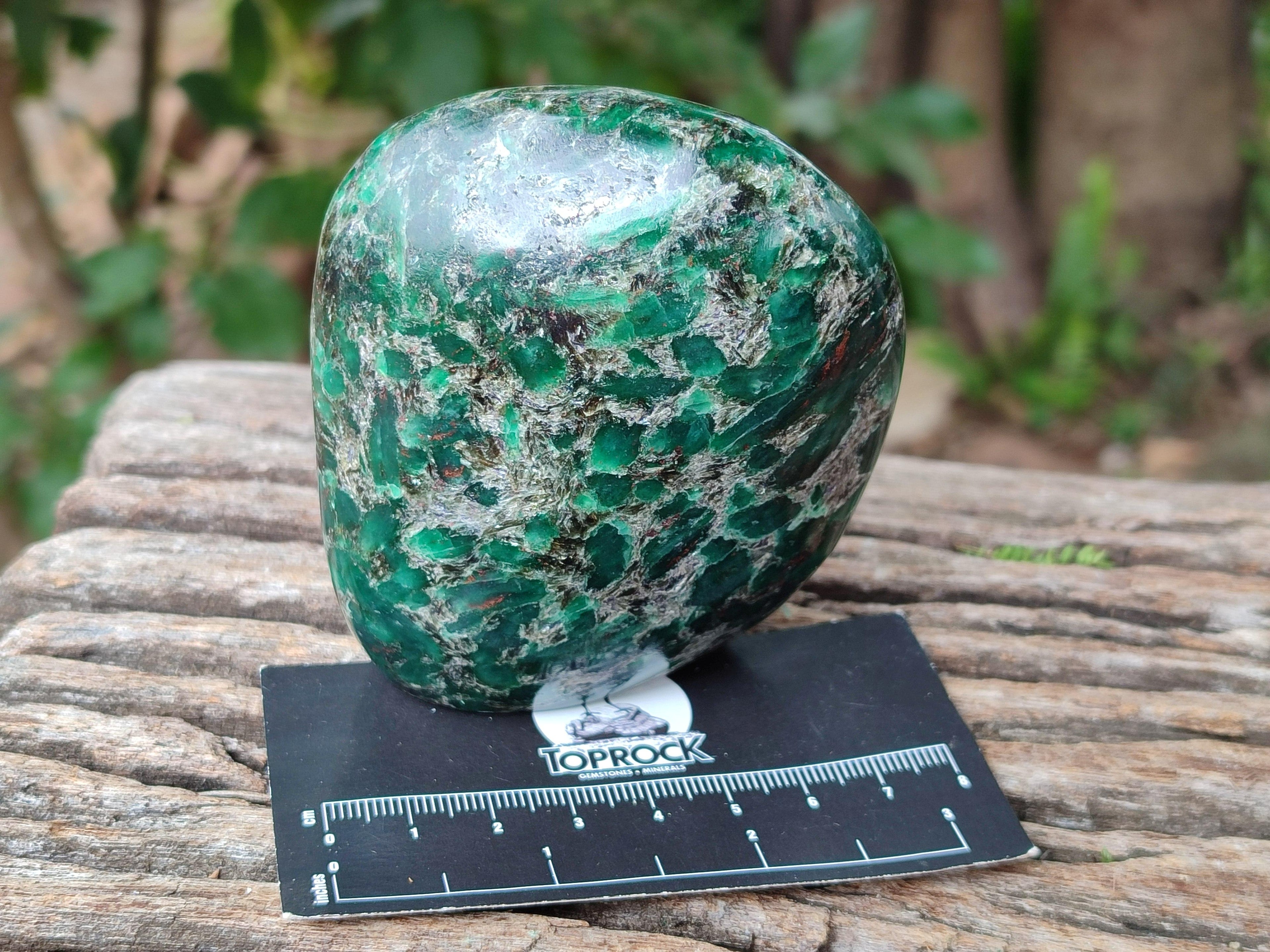 Polished Emerald Mica 'Mutokolite' Standing Free Forms x 3 From Mutoko, Zimbabwe