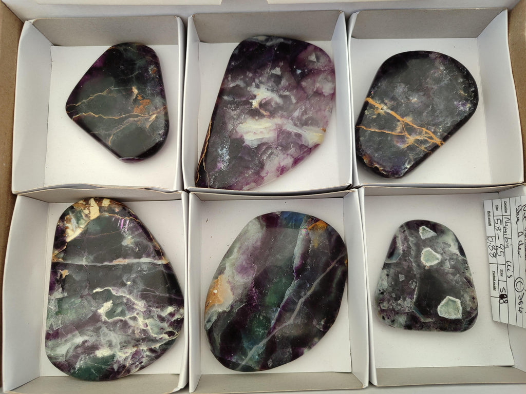 Polished Watermelon Fluorite Free Forms x 6 From Uis, Namibia