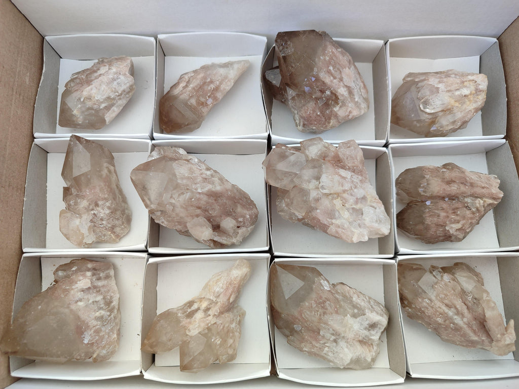 Natural Small Selected Luena Smokey Phantom Quartz Crystals x 12 From Congo