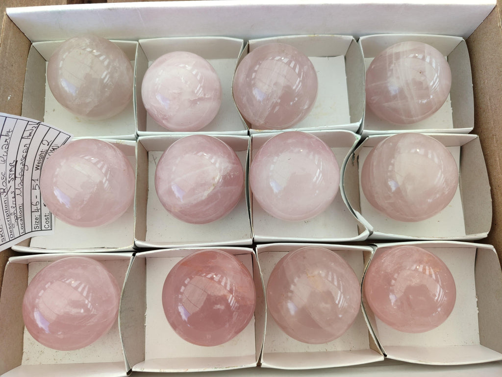 Polished Small Star Rose Quartz Spheres x 12 From Madagascar